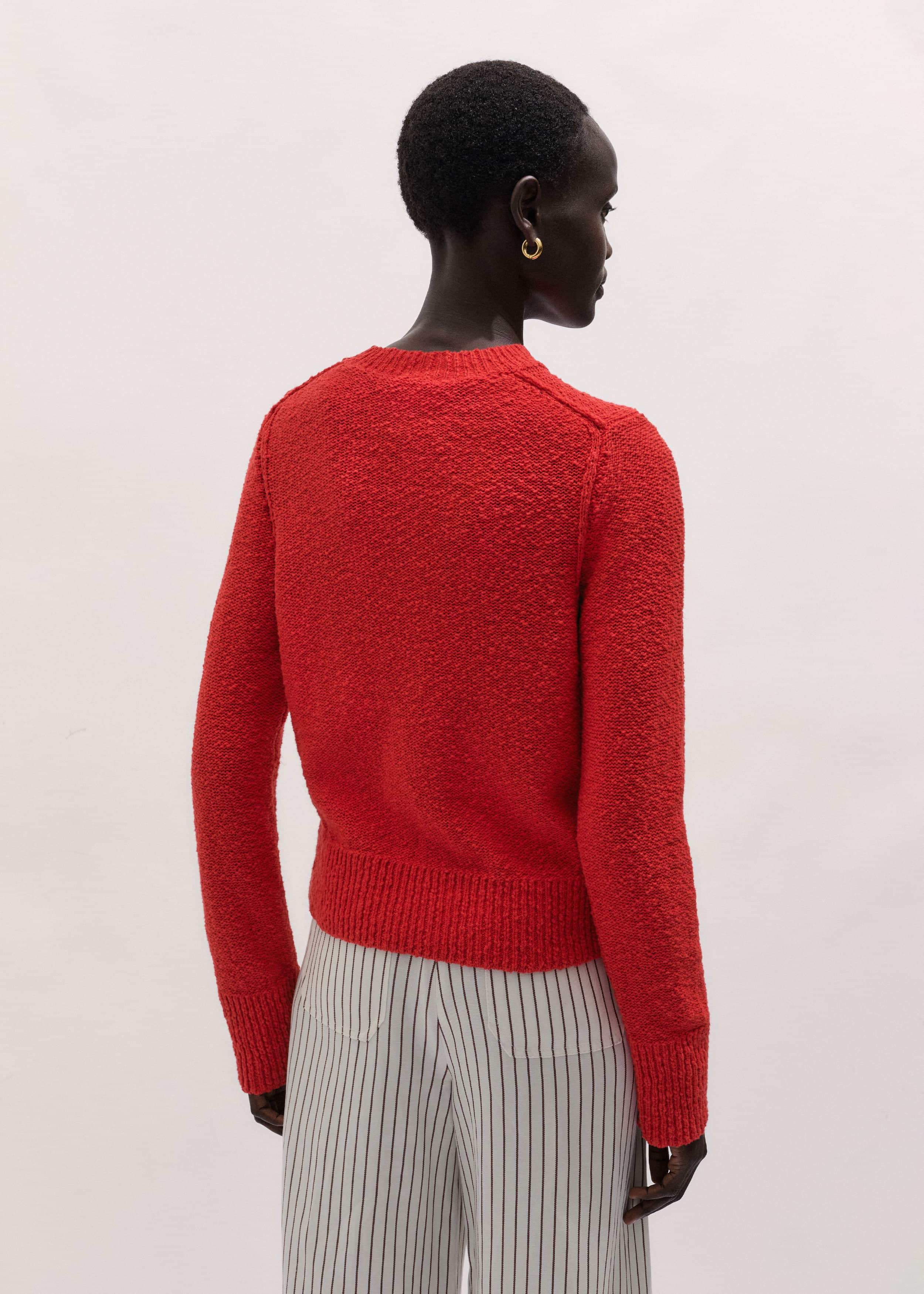 Red Bouclé Straight Knit Cardigan