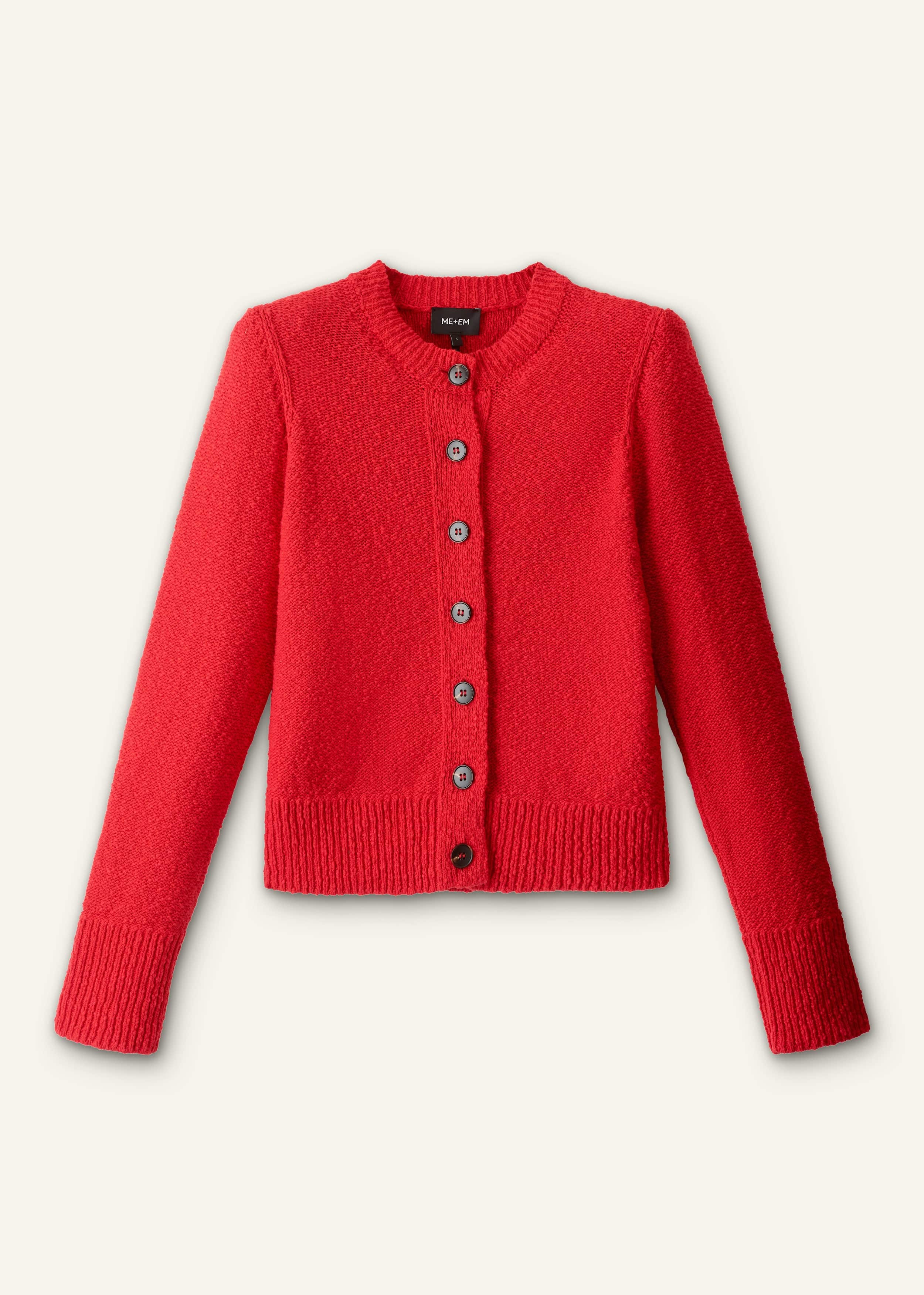 Red Bouclé Straight Knit Cardigan