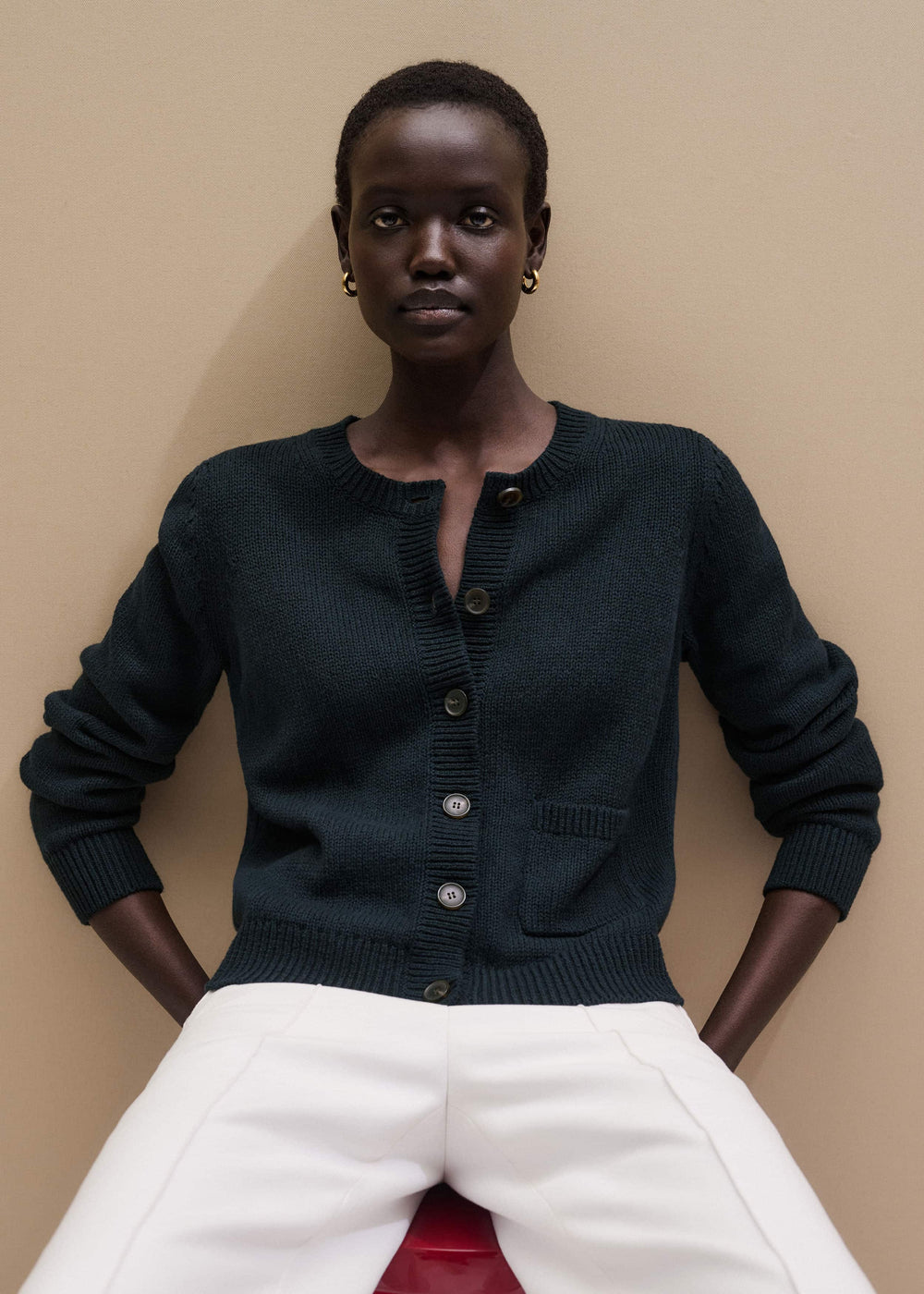 Navy Boxy Knit Straight Cardigan