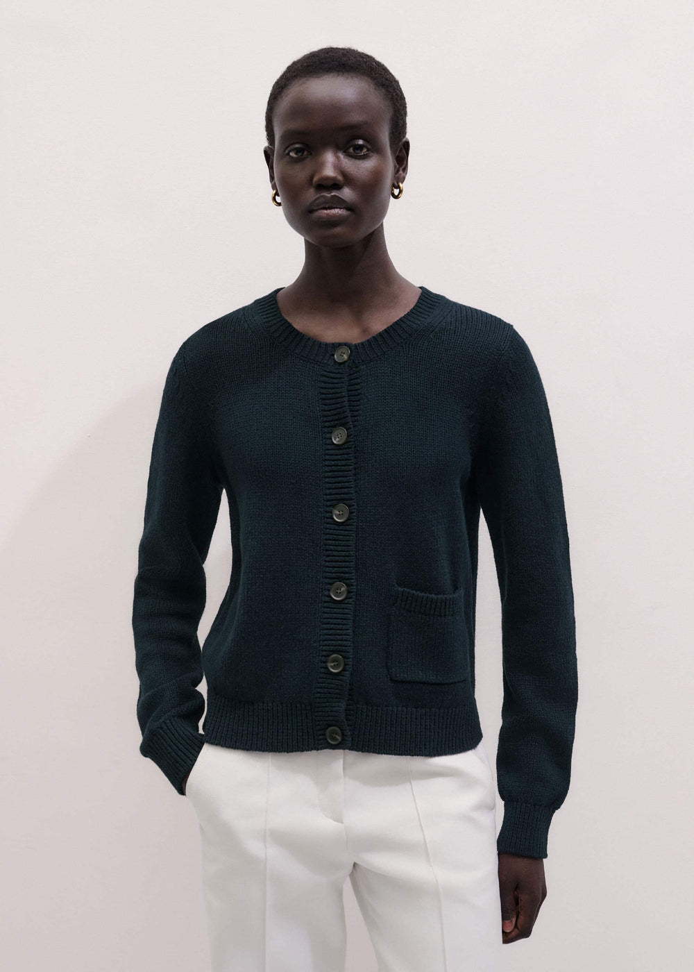 Navy Boxy Knit Straight Cardigan