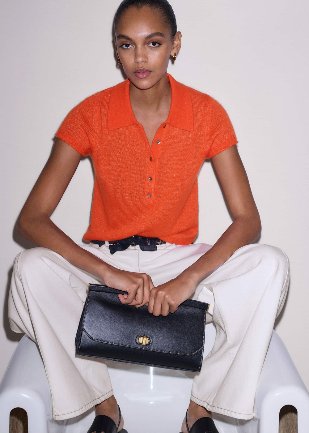 Orange Merino Cashmere Silk Straight Polo Tee