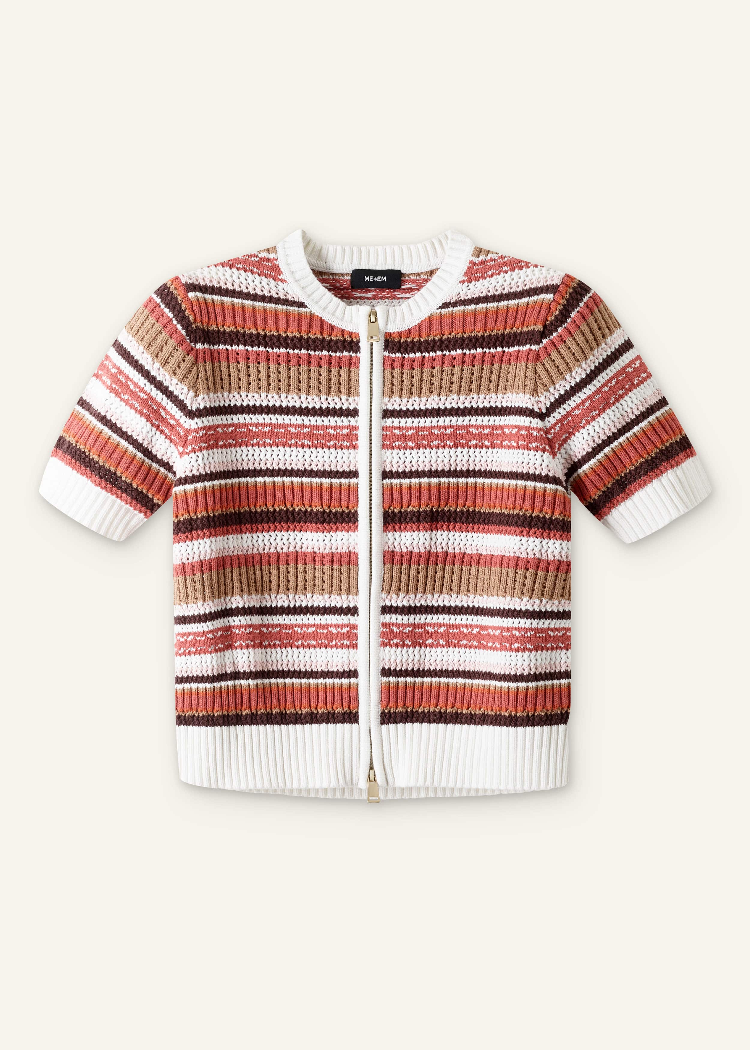 Cinnamon Brown Double Zip Knit Tee