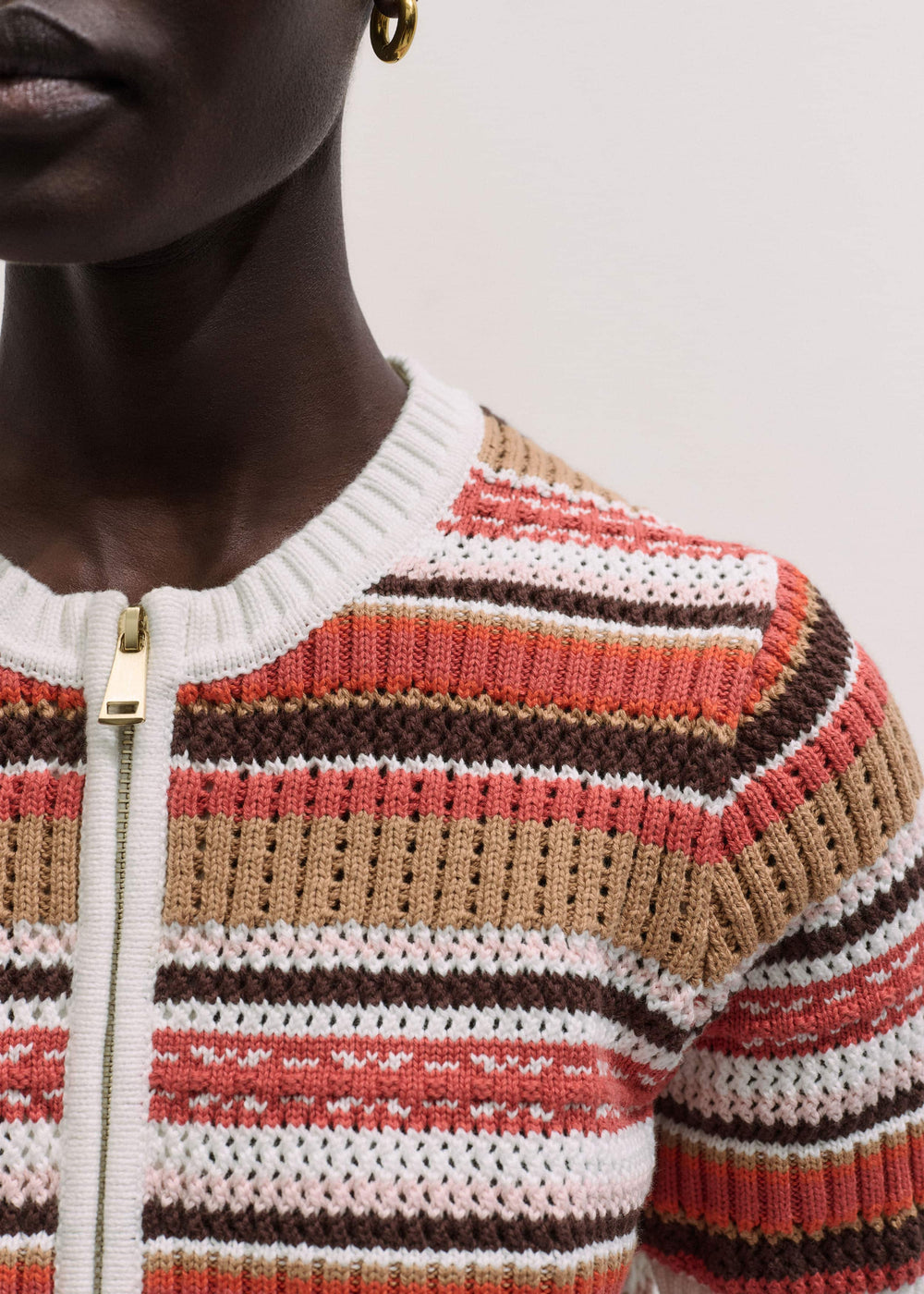 Cinnamon Brown Double Zip Knit Tee