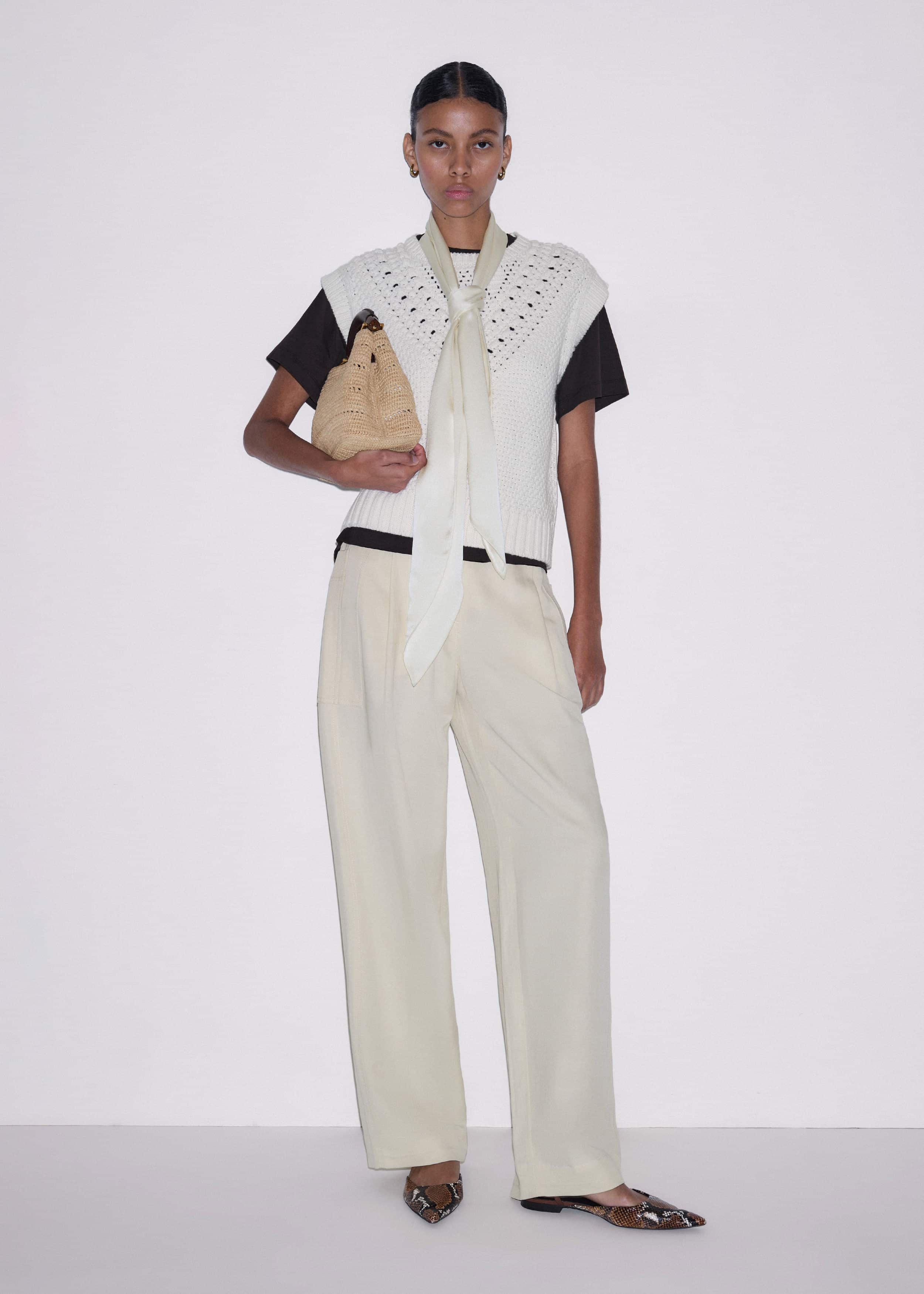 Cream Relaxed Knit Vest