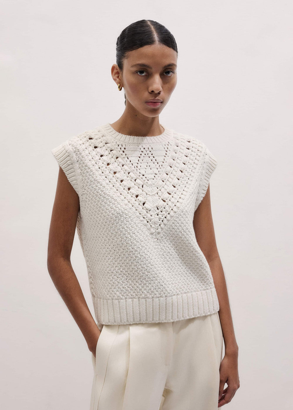 Cream Relaxed Knit Vest