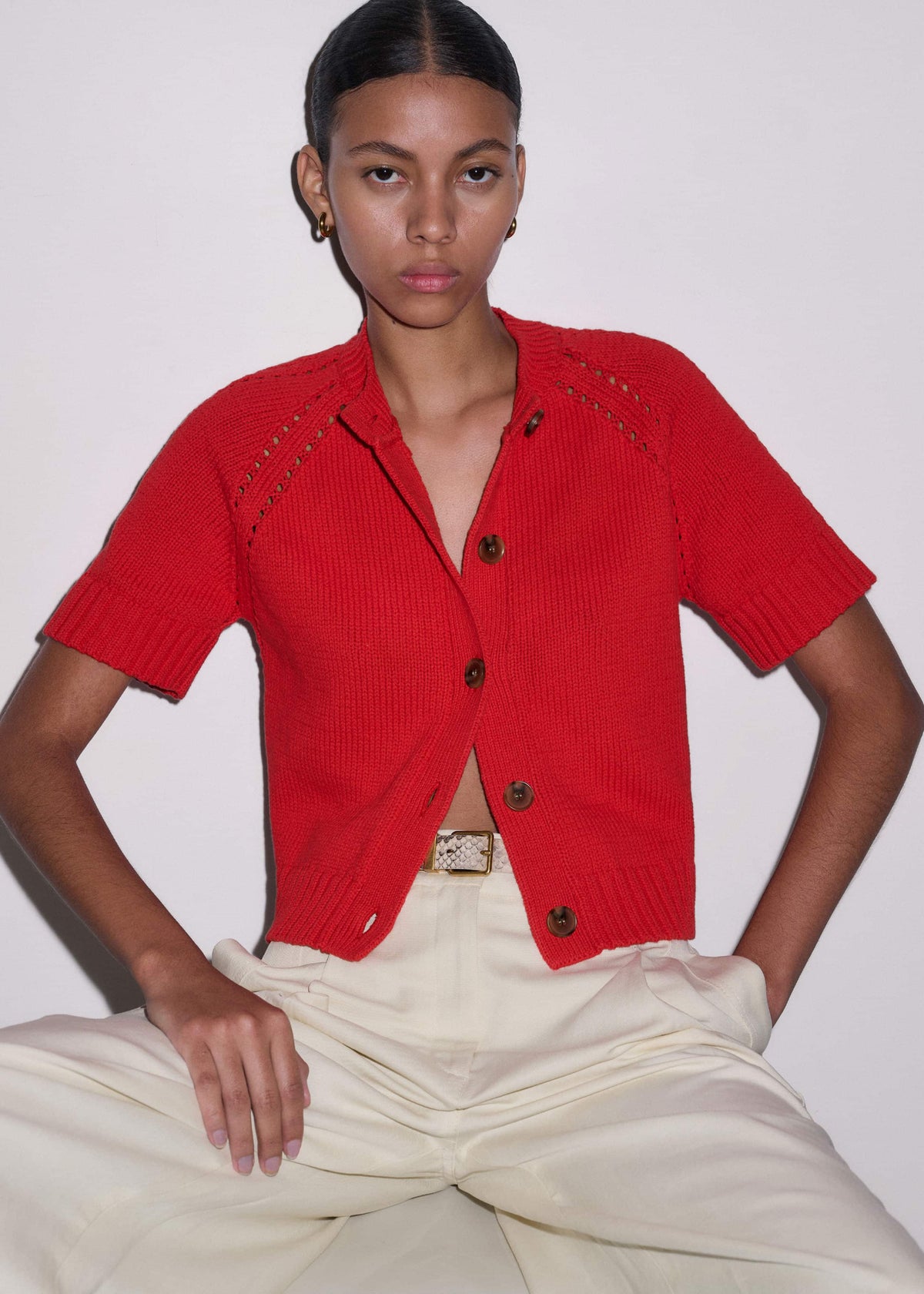 Red Short Sleeve Cardigan
