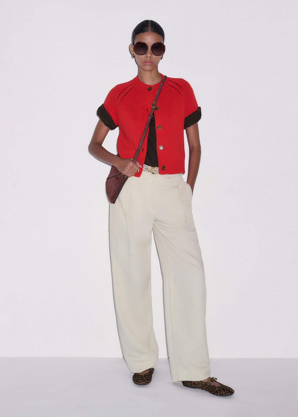 Red Short Sleeve Cardigan