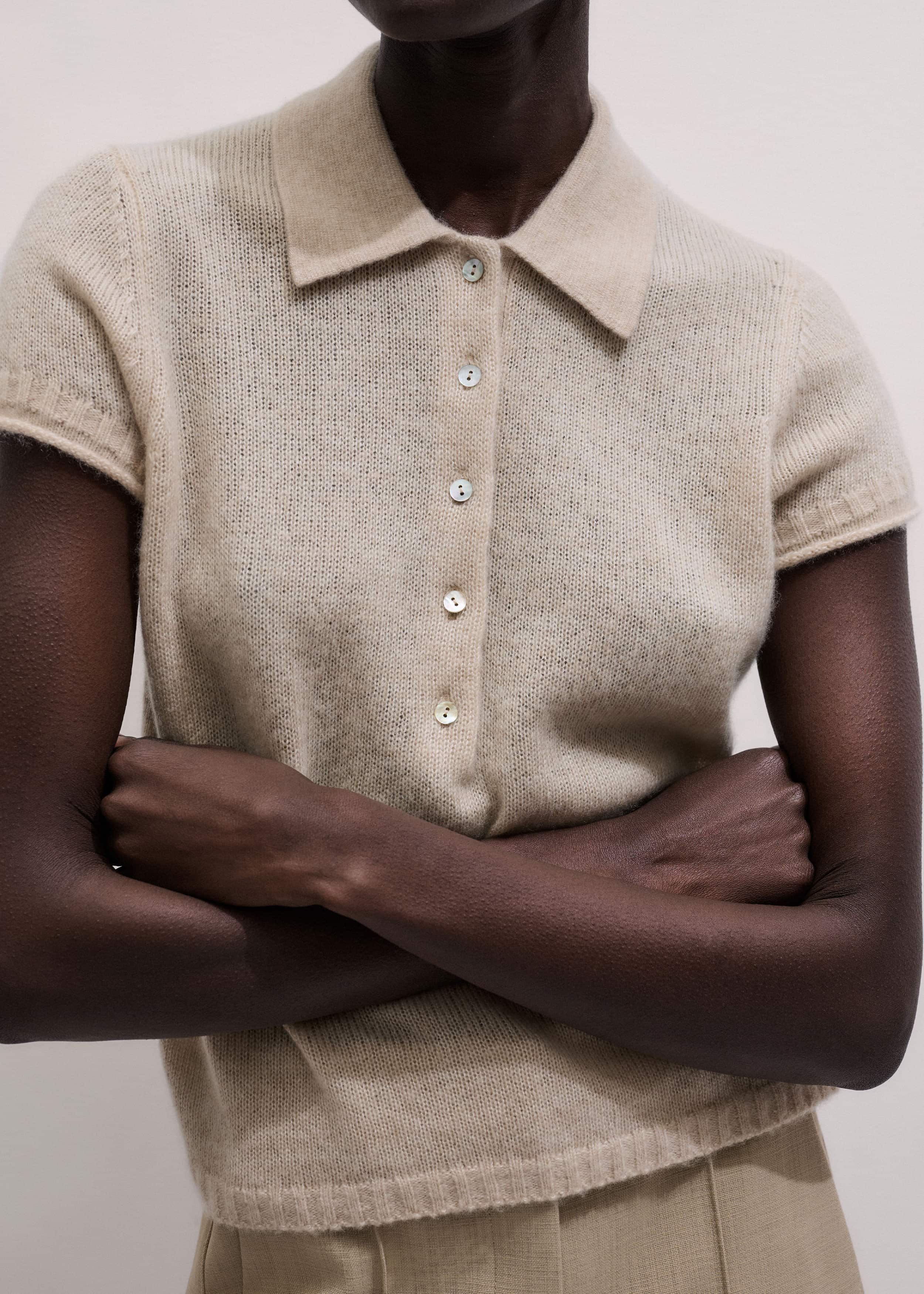 Oatmeal Merino Cashmere Silk Straight Polo Tee