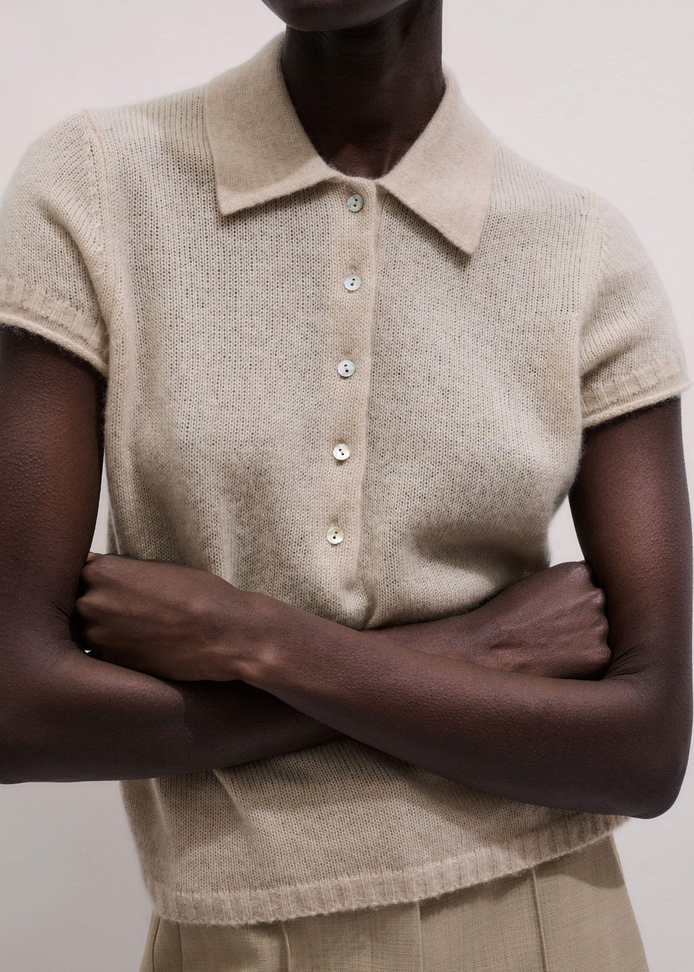Oatmeal Merino Cashmere Silk Straight Polo Tee