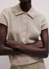 Oatmeal Merino Cashmere Silk Straight Polo Tee