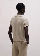 Oatmeal Merino Cashmere Silk Straight Polo Tee
