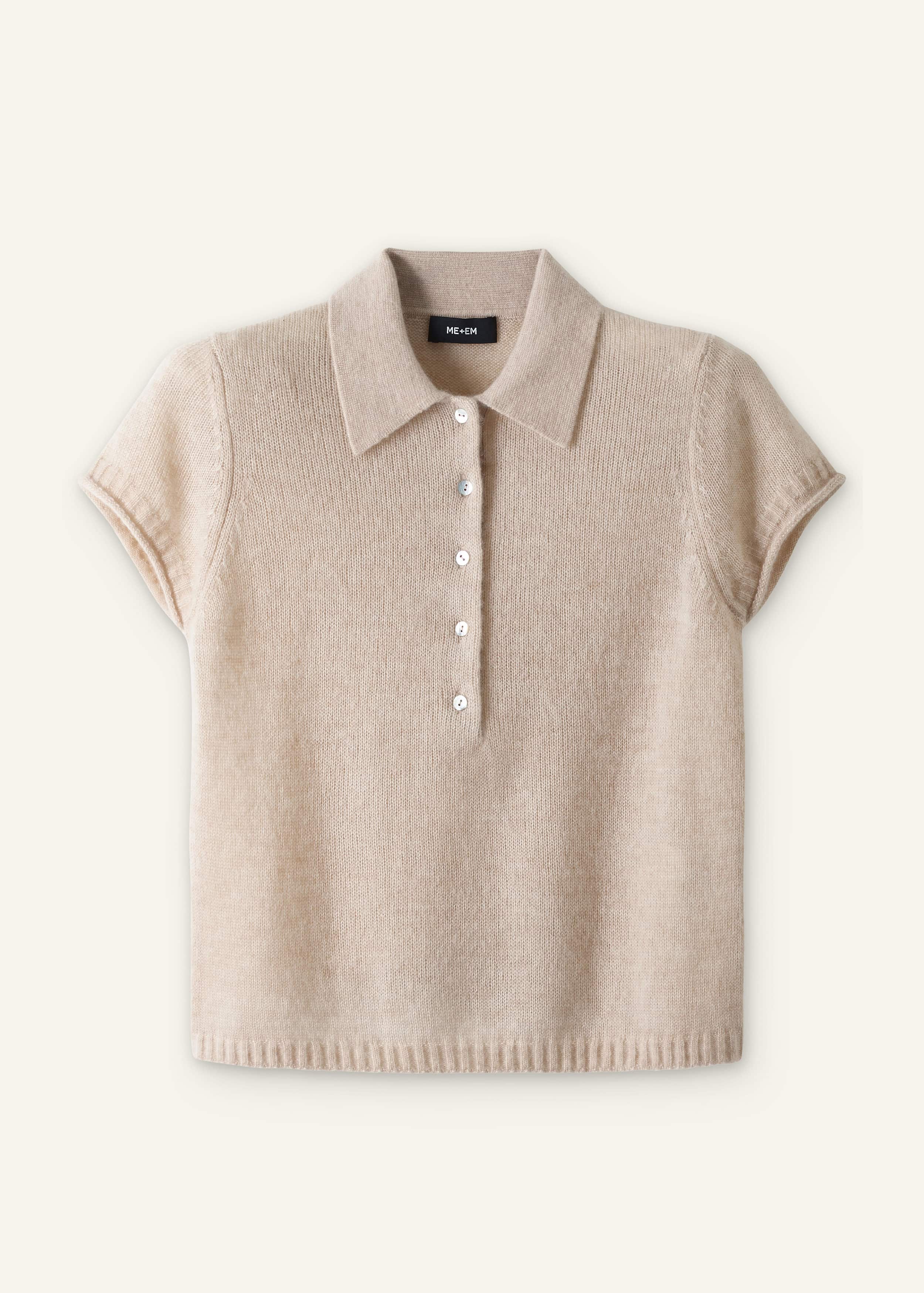 Oatmeal Merino Cashmere Silk Straight Polo Tee