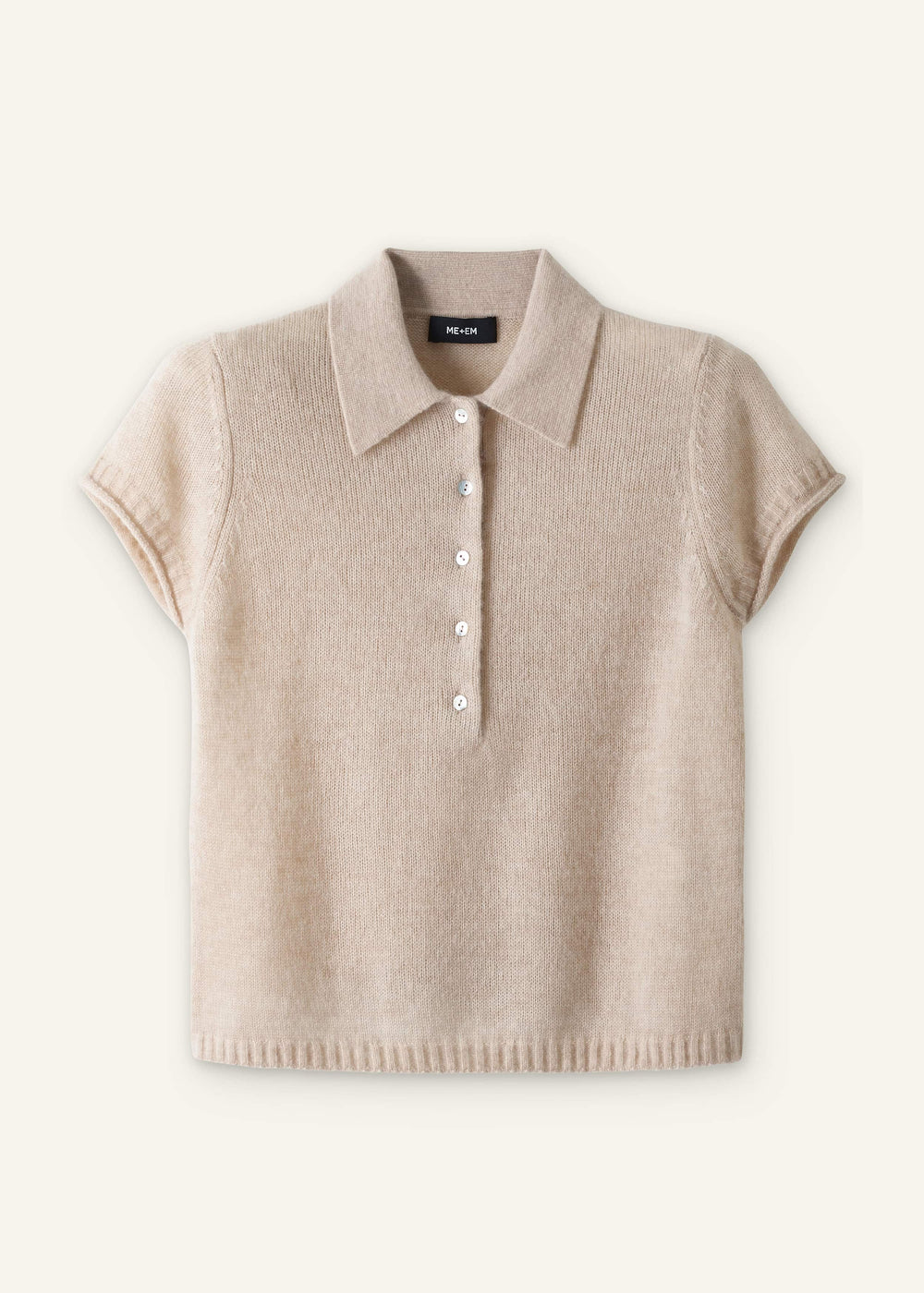 Oatmeal Merino Cashmere Silk Straight Polo Tee