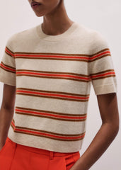Cream Cashmere Stripe Crop Knit Tee