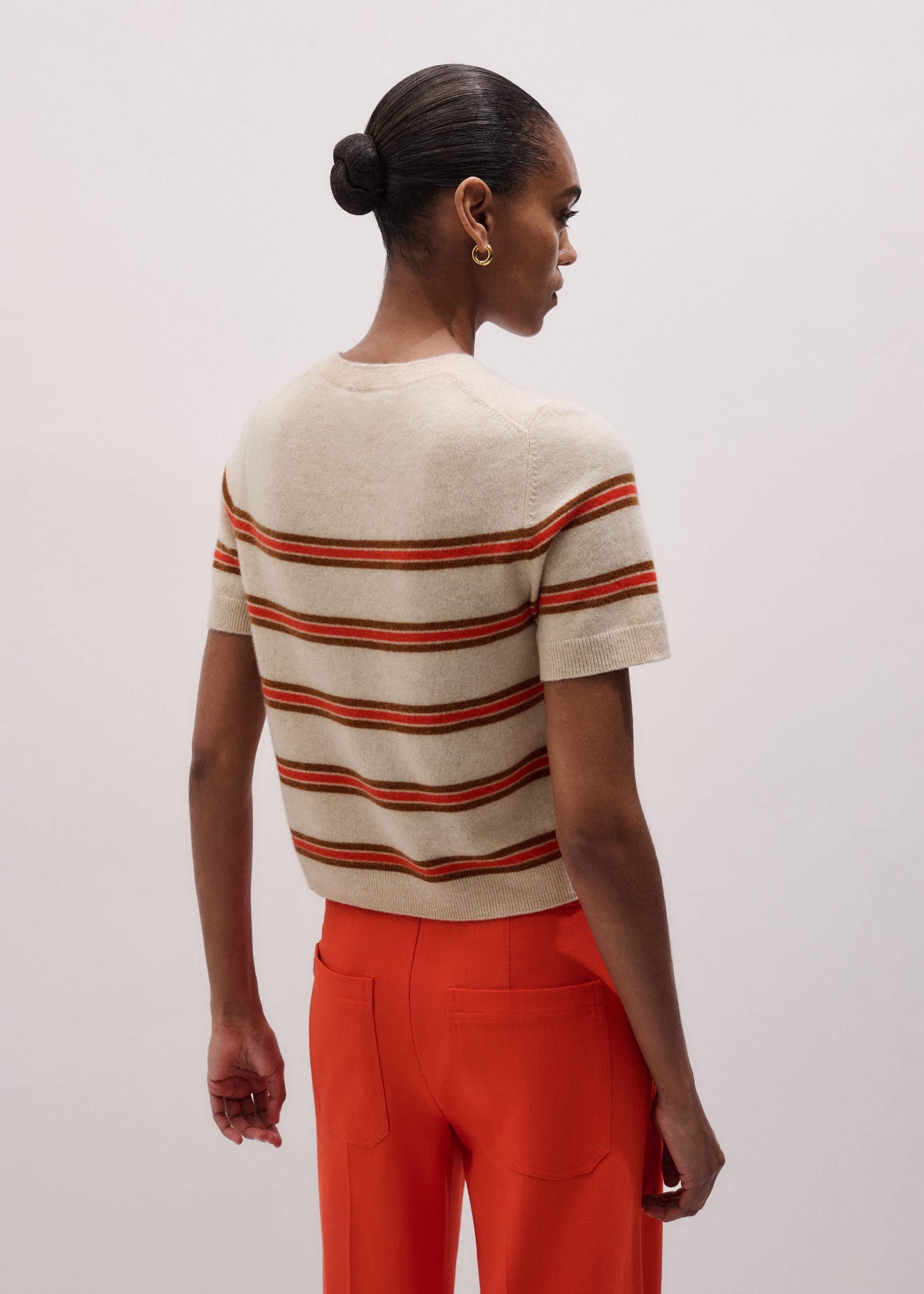 Cream Cashmere Stripe Crop Knit Tee