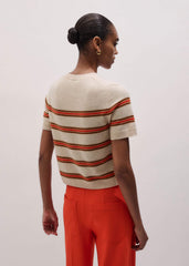 Cream Cashmere Stripe Crop Knit Tee
