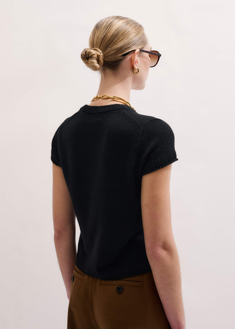 Black Cashmere V-Neck Shrunken Baby Tee