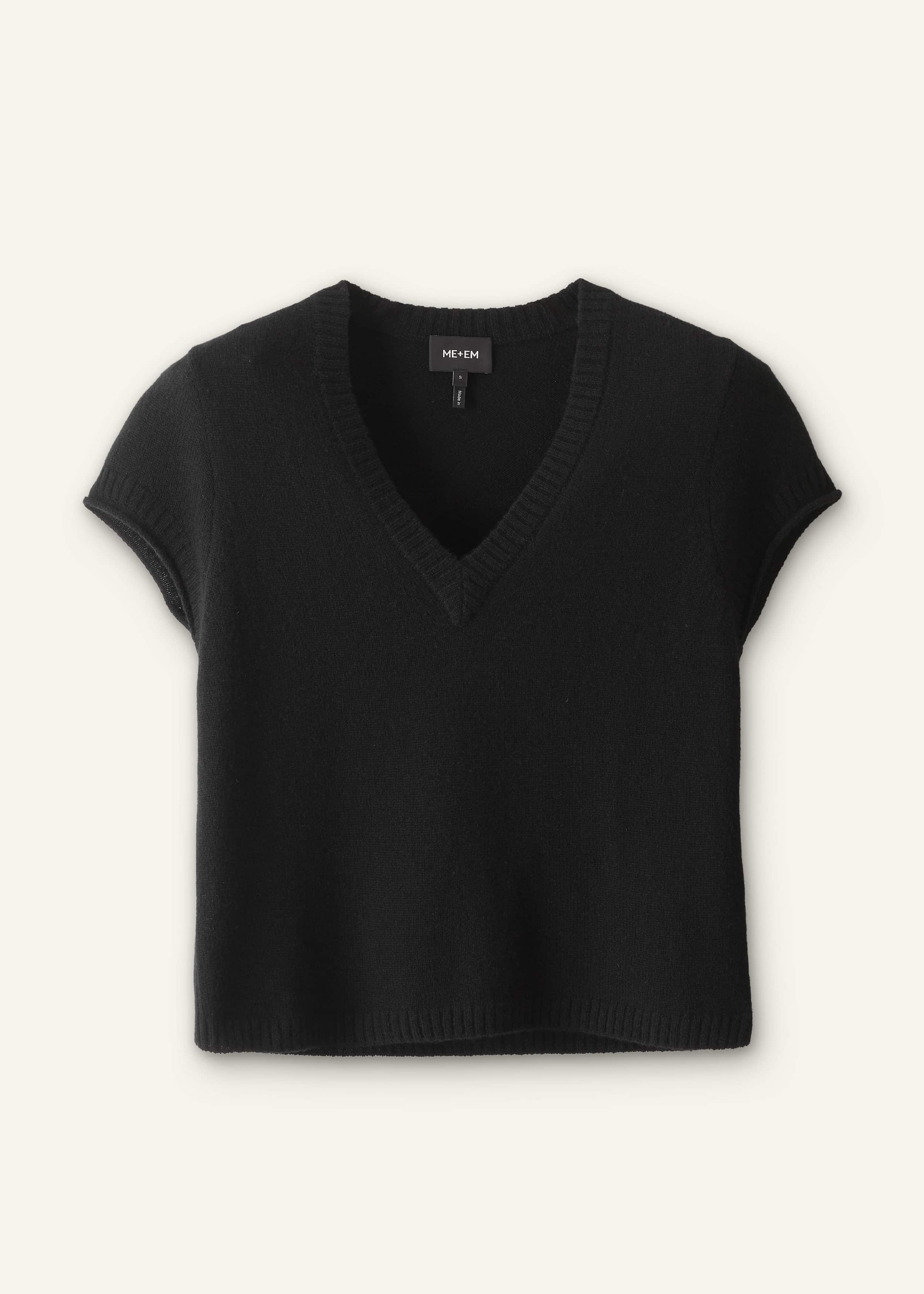 Black Cashmere V-Neck Shrunken Baby Tee