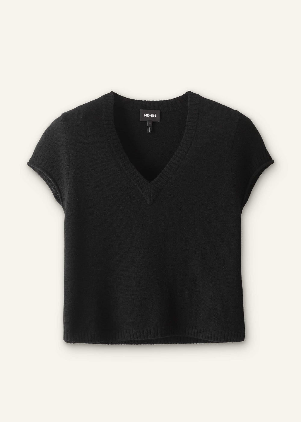 Black Cashmere V-Neck Shrunken Baby Tee