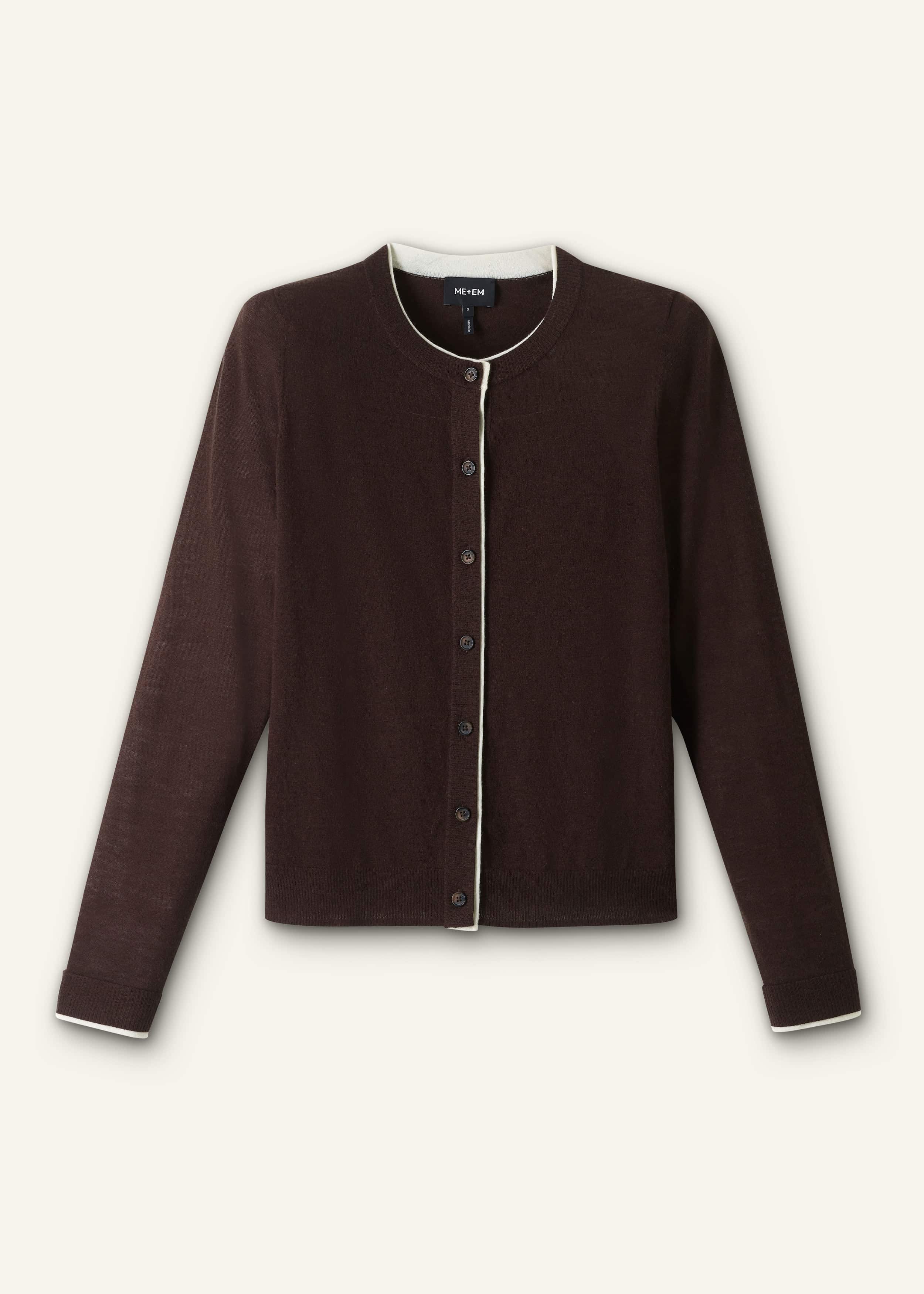 Brown Barely There Contrast Slim Cardigan