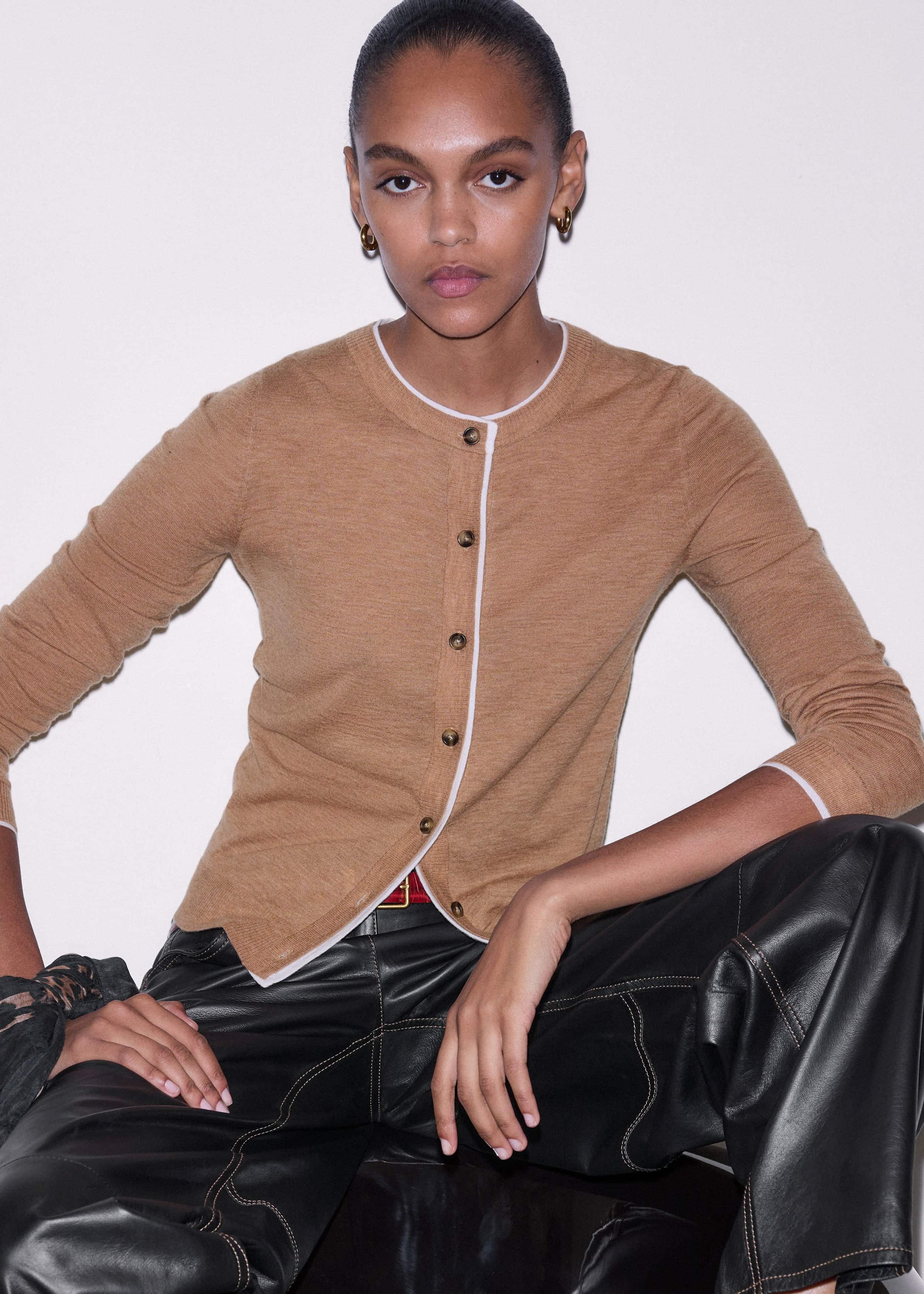 Camel Brown Barely There Contrast Slim Cardigan