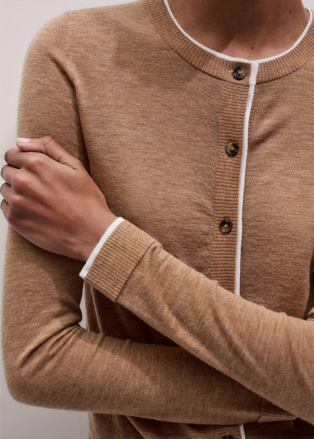 Camel Brown Barely There Contrast Slim Cardigan