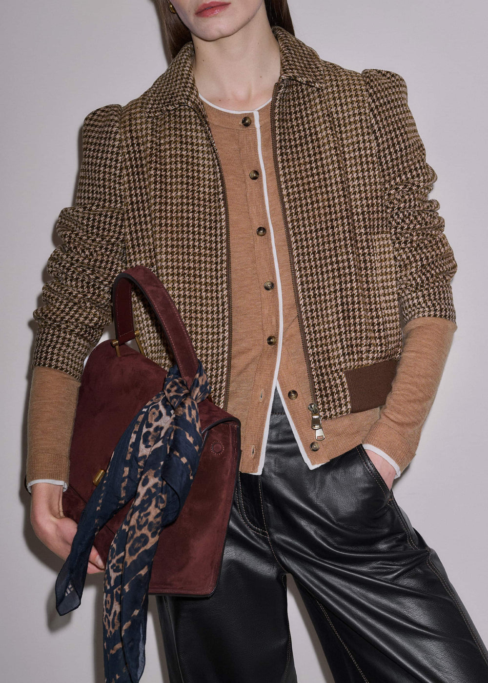 Camel Brown Barely There Contrast Slim Cardigan
