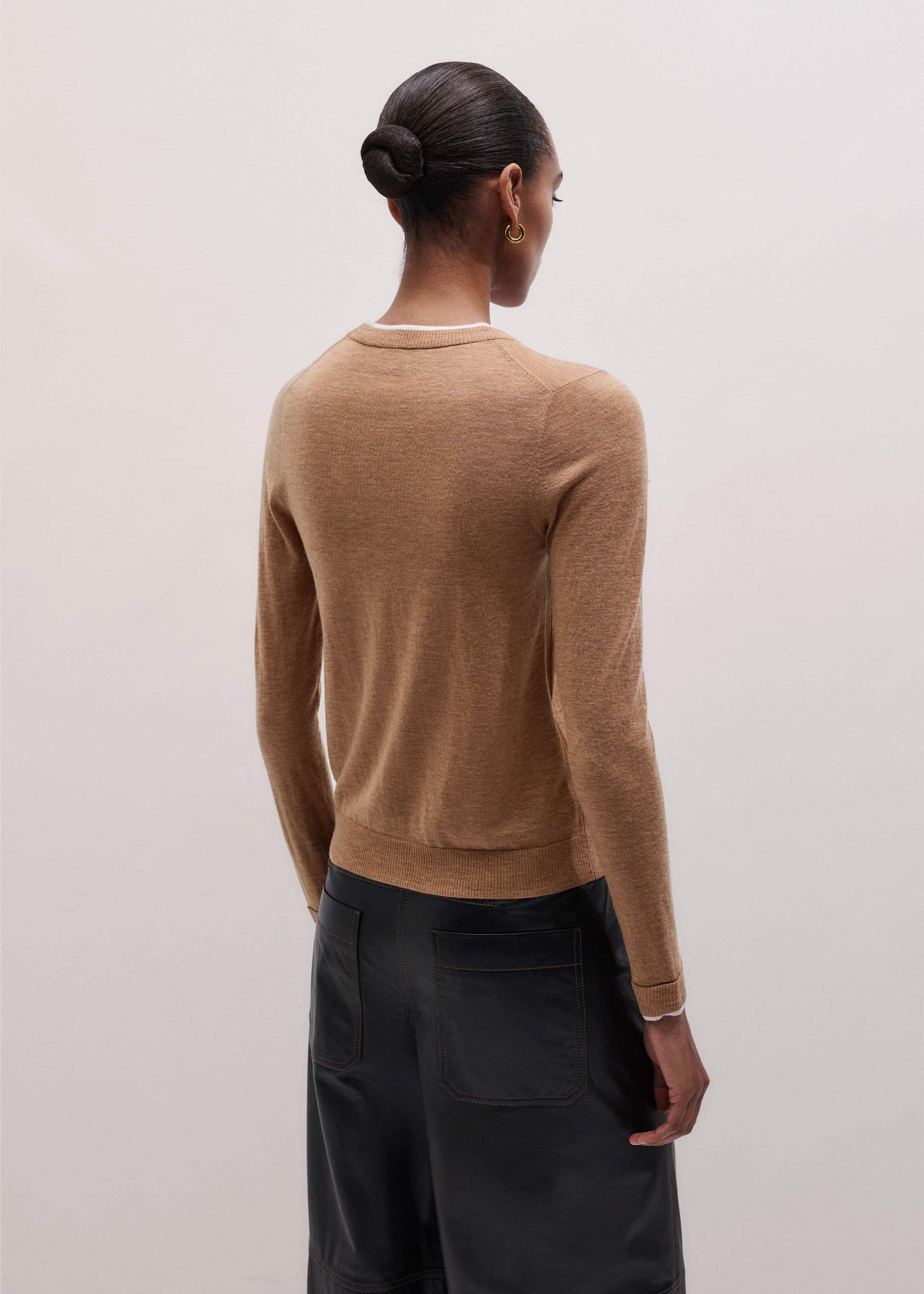 Camel Brown Barely There Contrast Slim Cardigan