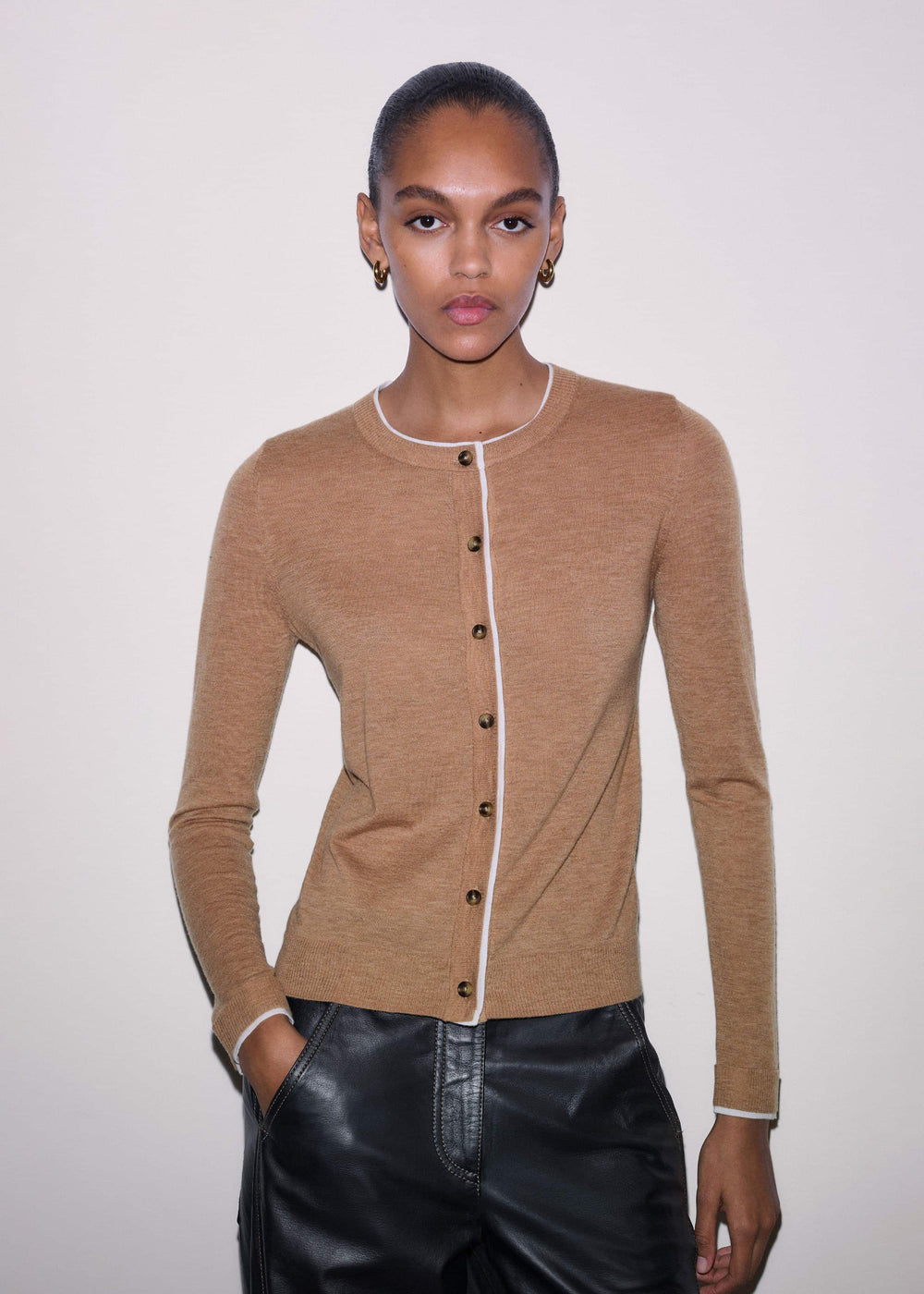 Camel Brown Barely There Contrast Slim Cardigan