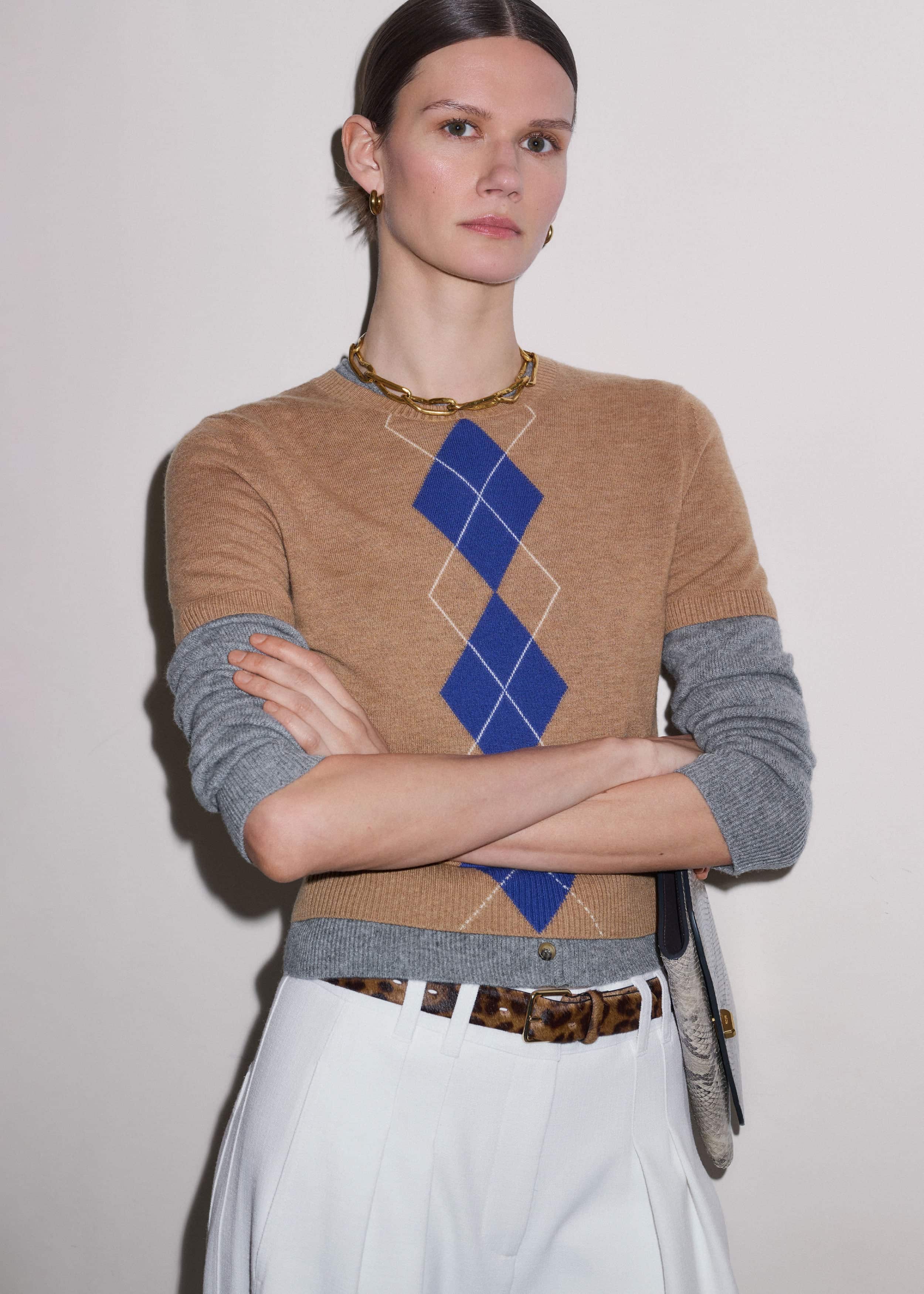 Brown Fine Argyle Slim Tee