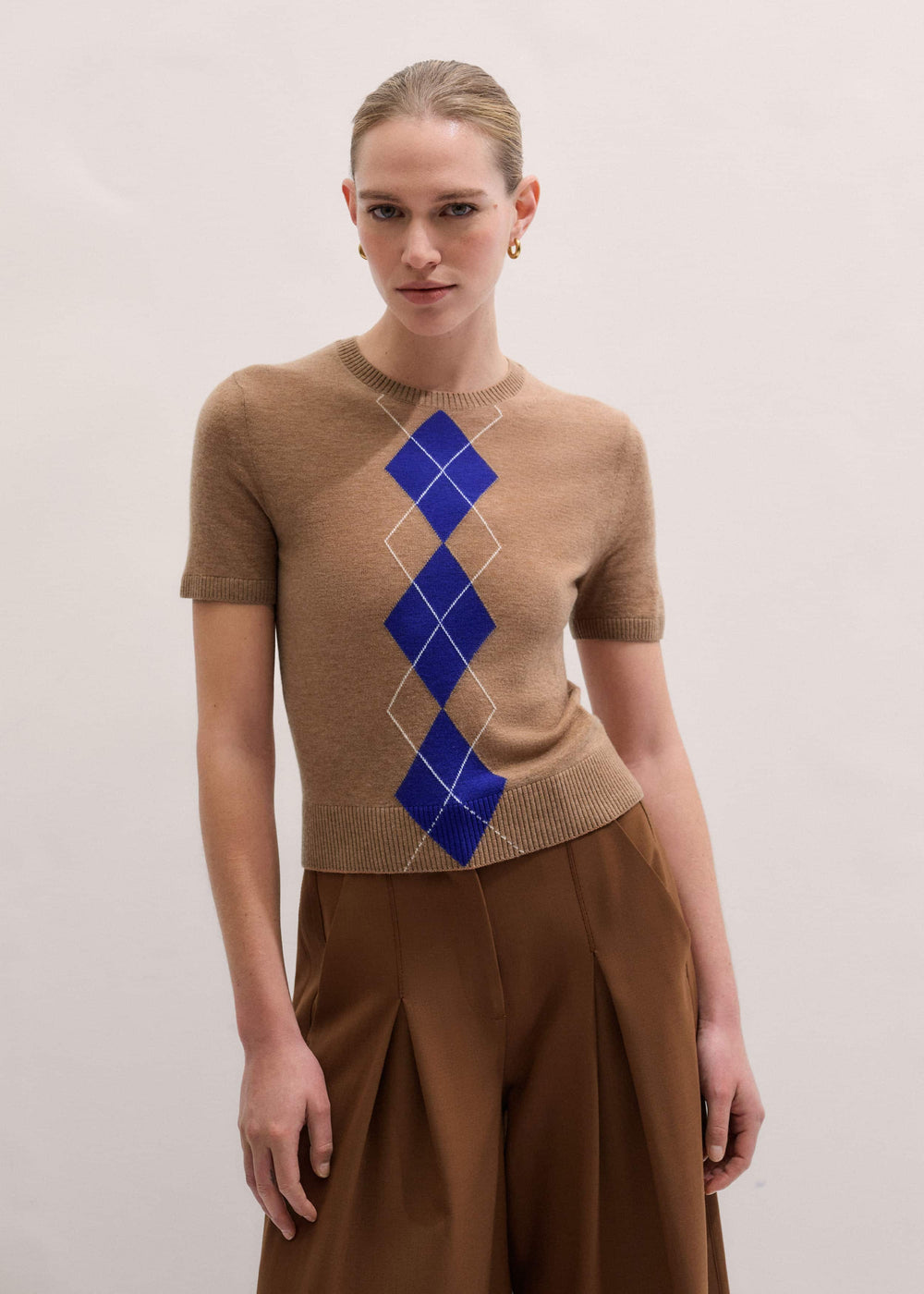 Brown Fine Argyle Slim Tee