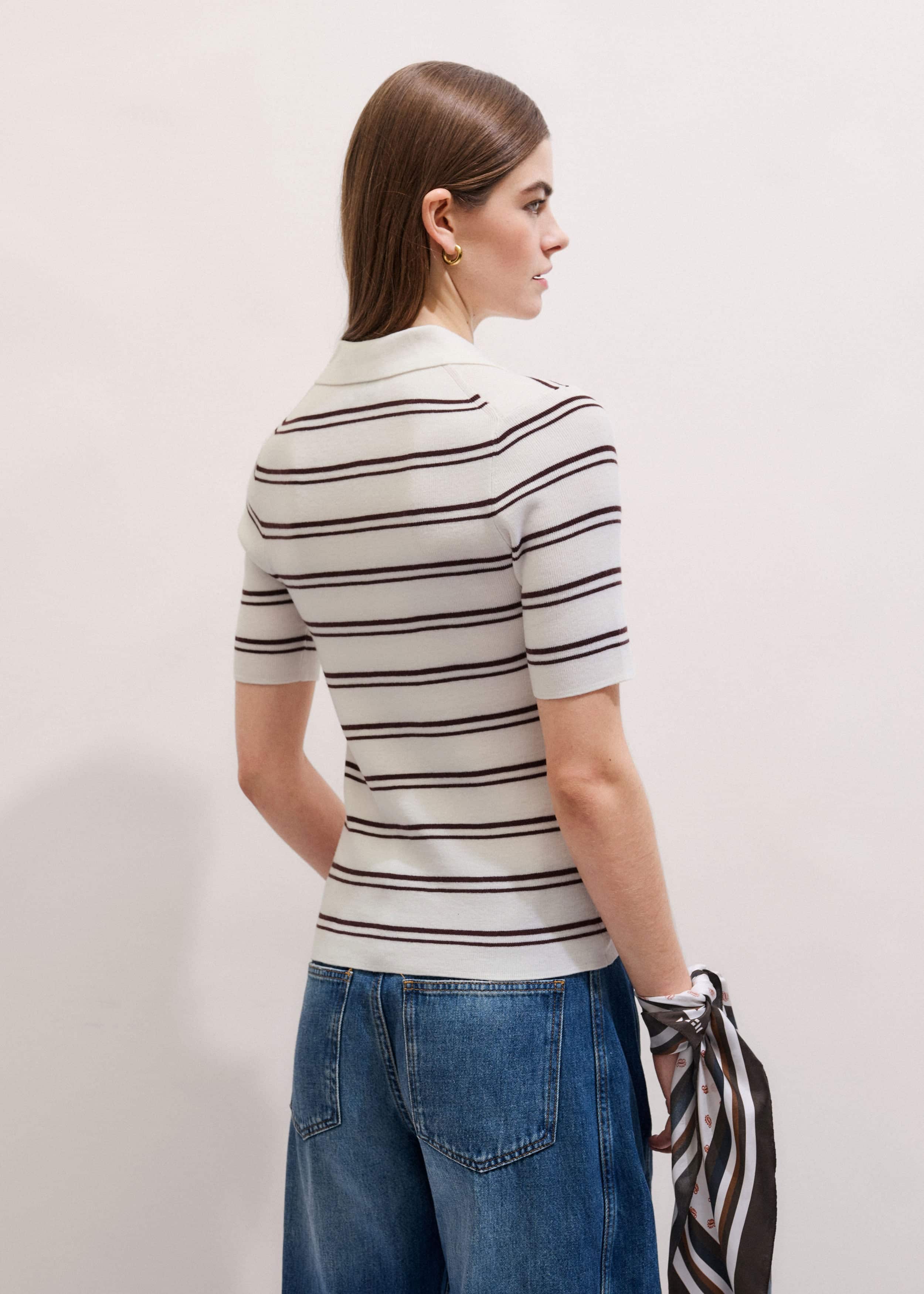 Cream Two-Way Zip Stripe Slim Tee