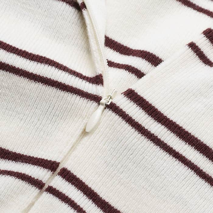 Cream Two-Way Zip Stripe Slim Tee