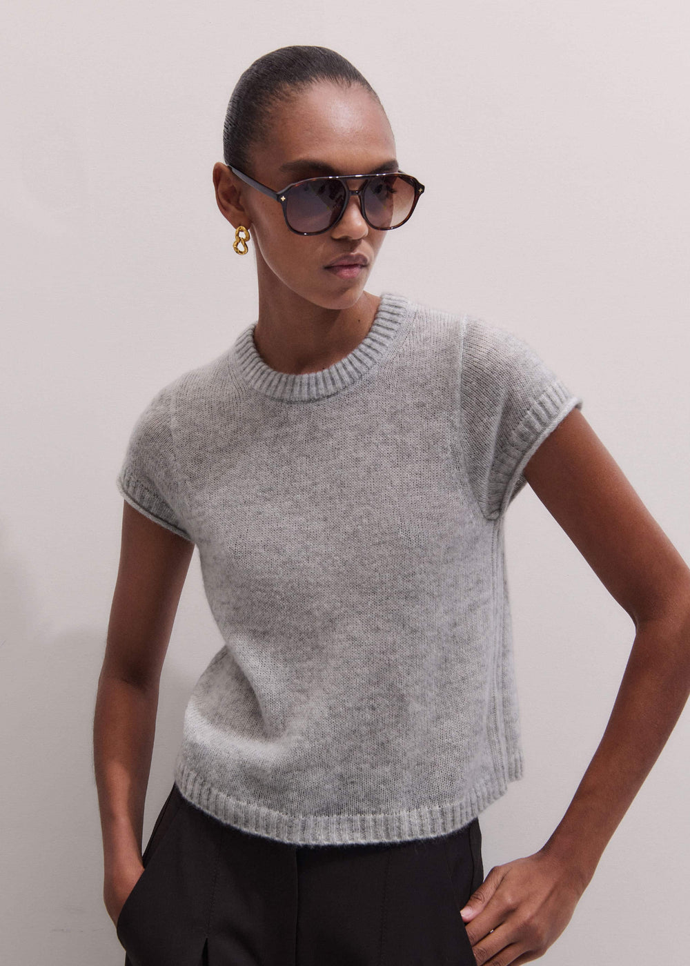 Gray Merino Cashmere Silk Straight Baby Tee