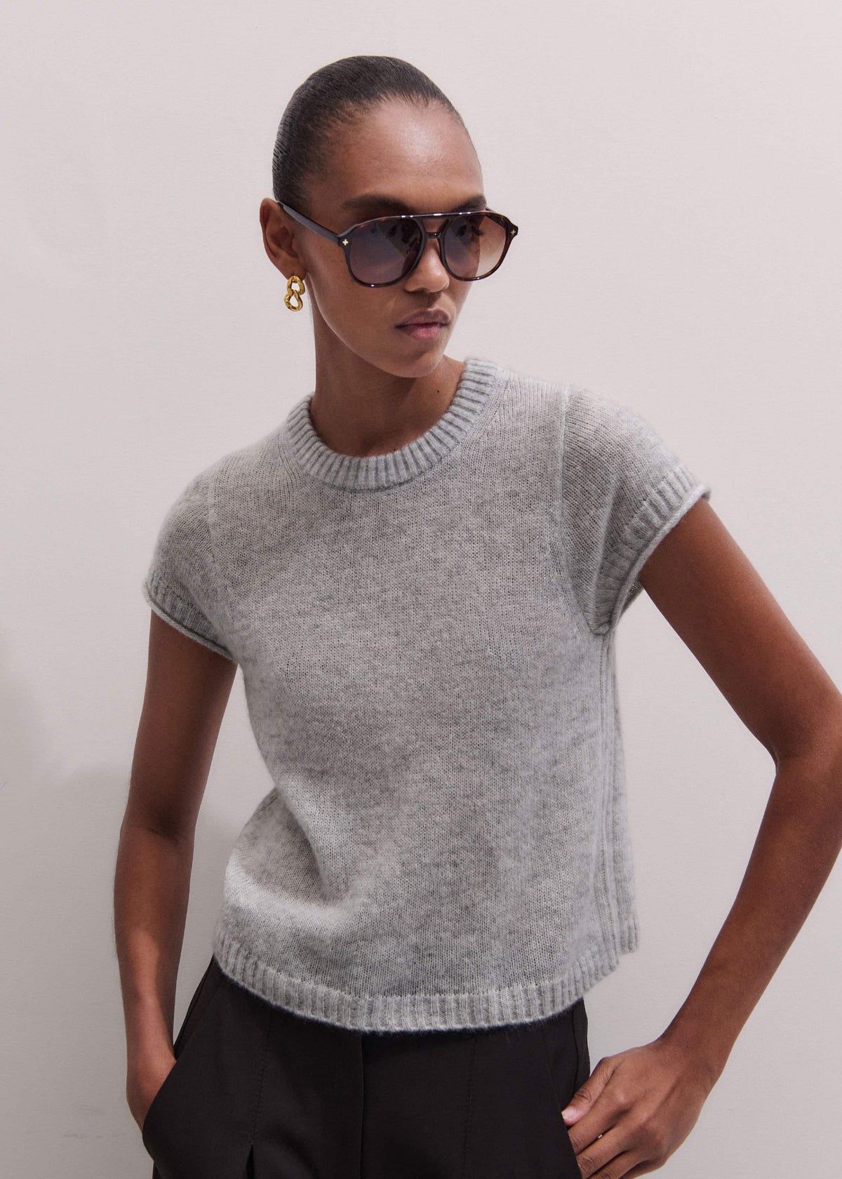 Gray Merino Cashmere Silk Straight Baby Tee