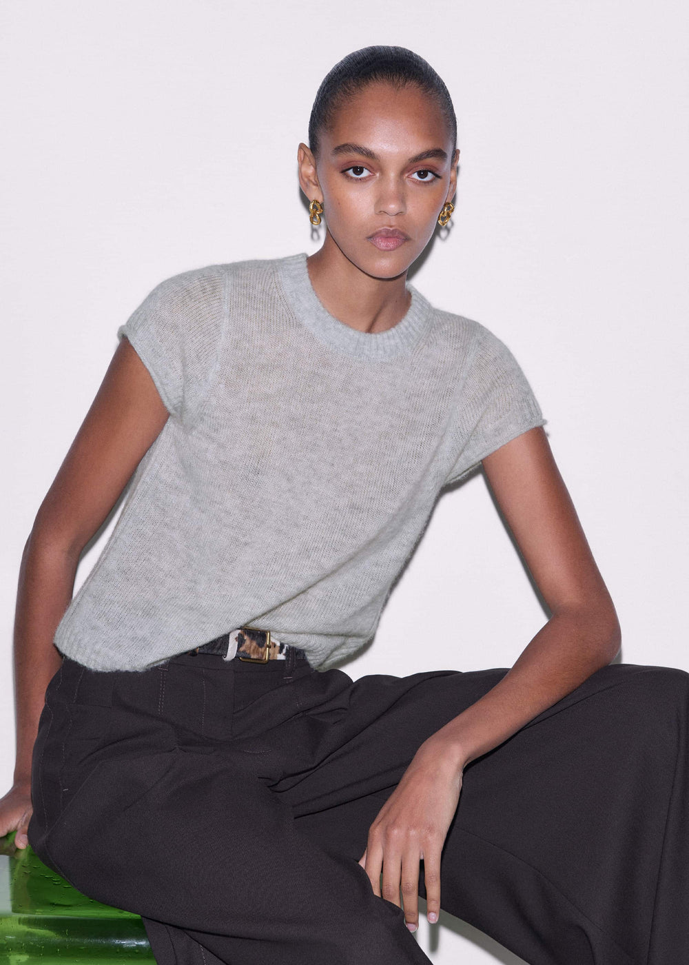 Gray Merino Cashmere Silk Straight Baby Tee