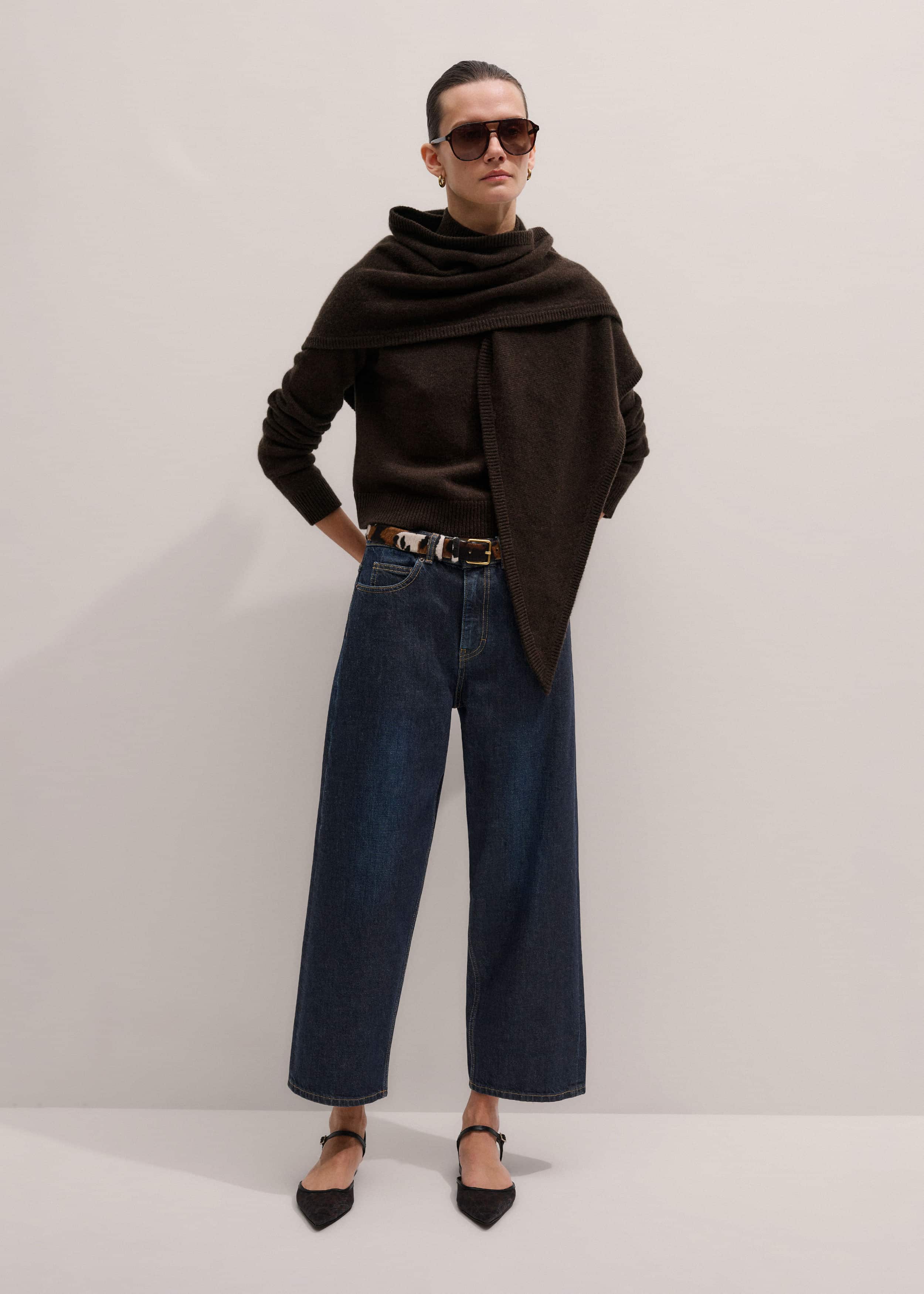 Brown Cashmere High Neck Crop Jumper