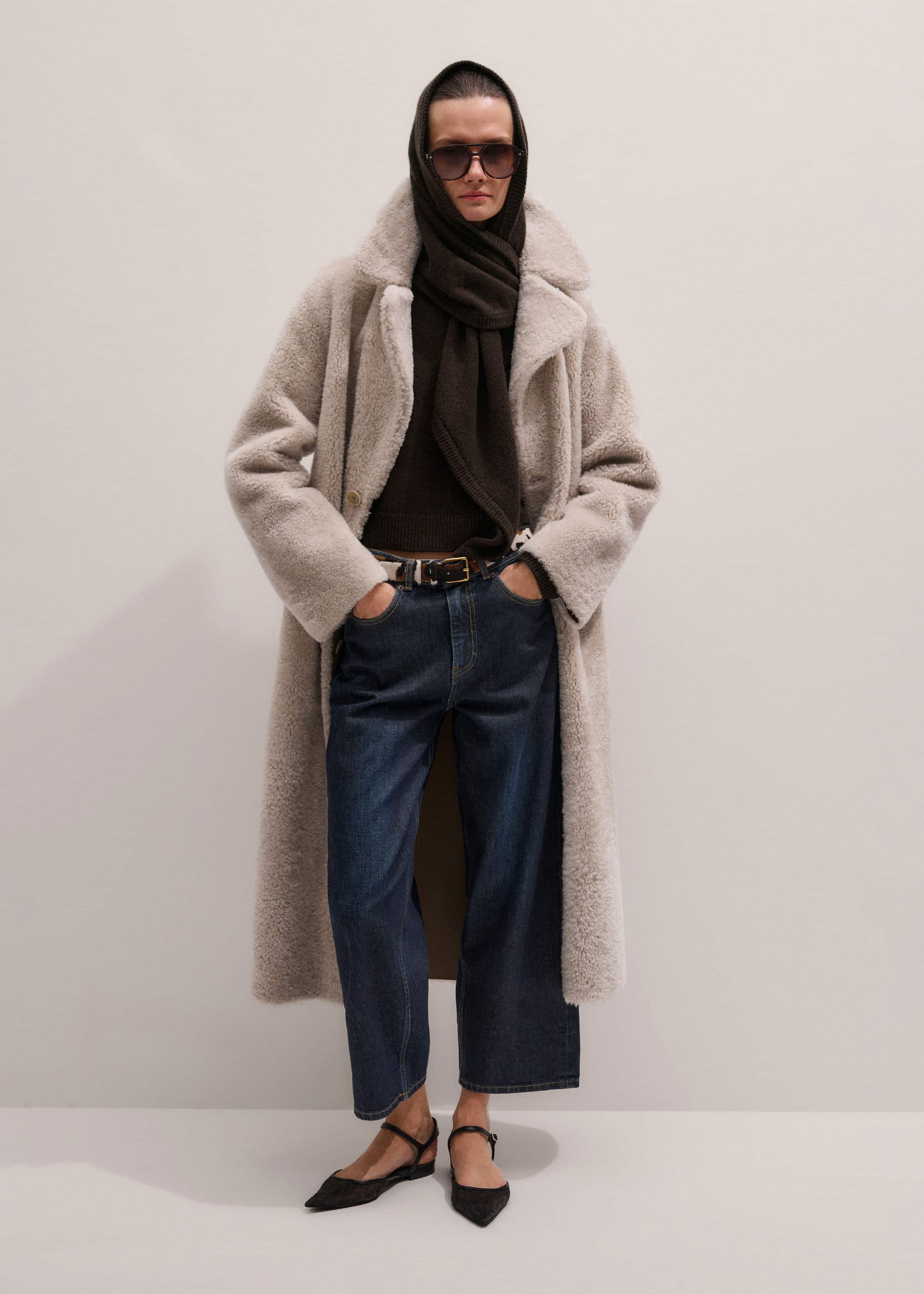 Brown Cashmere High Neck Crop Jumper