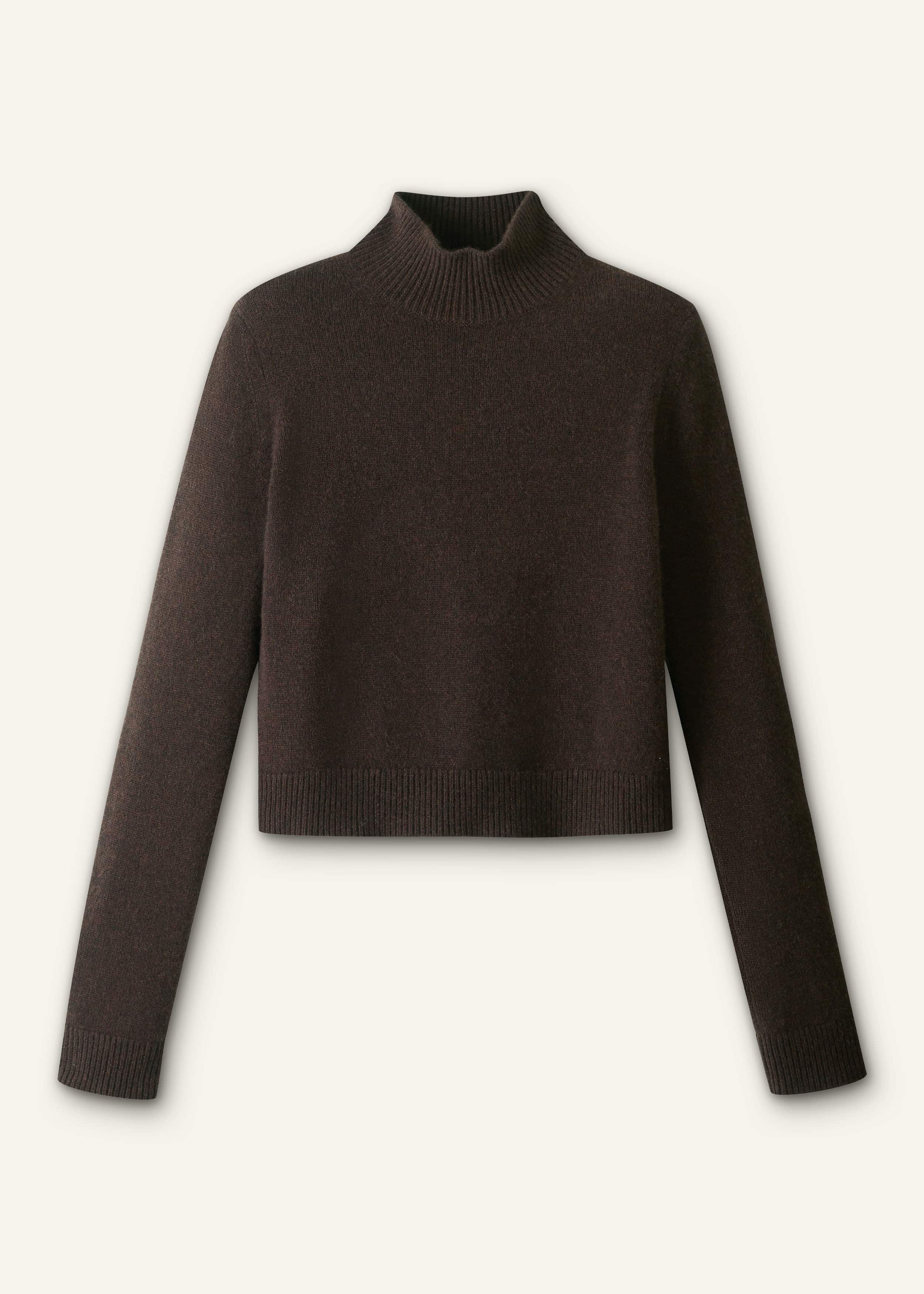 Brown Cashmere High Neck Crop Jumper