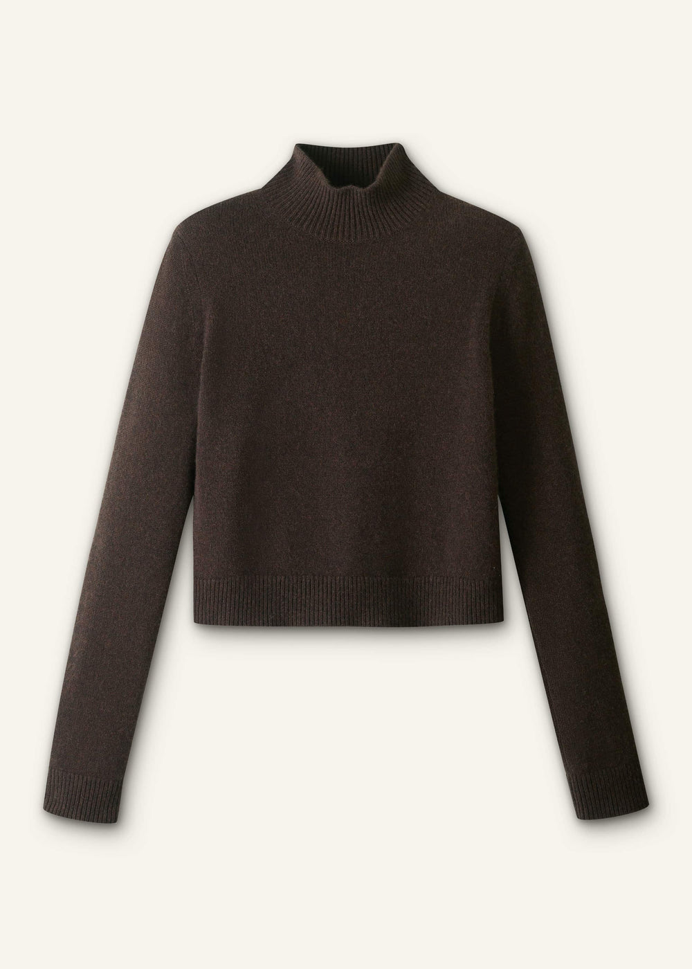 Brown Cashmere High Neck Crop Jumper