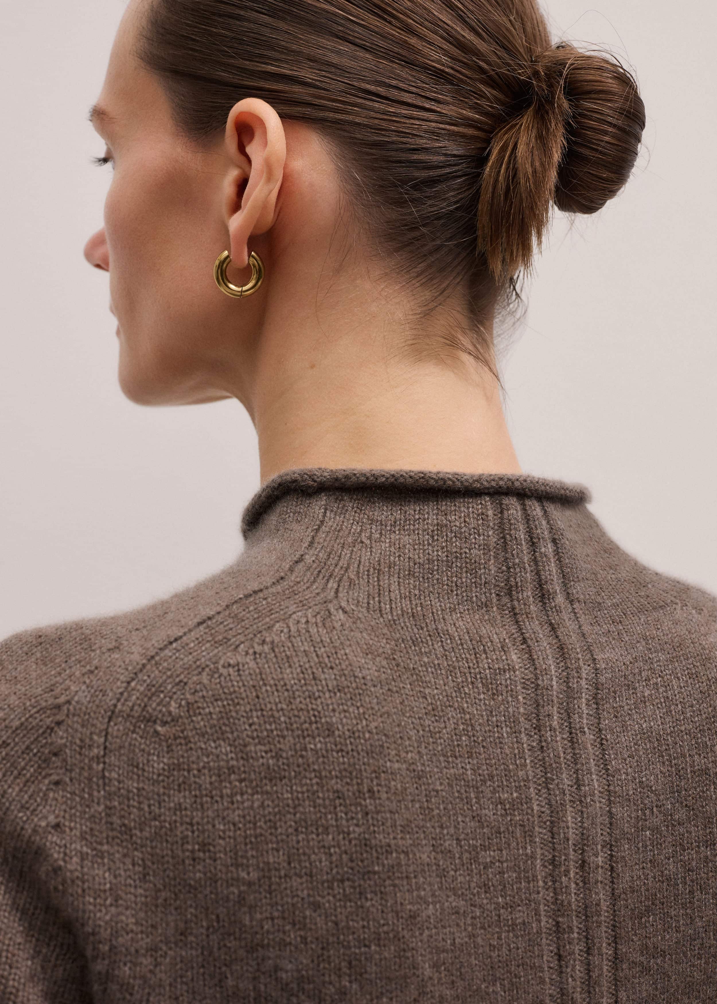 Brown Cashmere Roll Trim Knit Tee