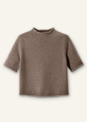 Brown Cashmere Roll Trim Knit Tee