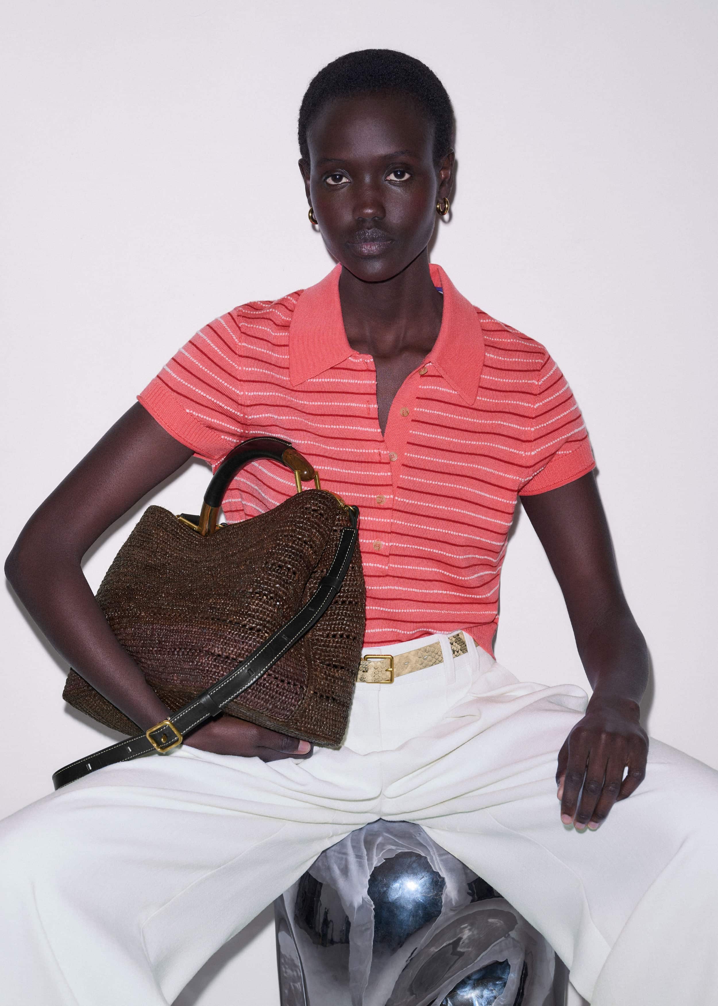 Pink Textured Stripe Straight Sporty Smart Polo Tee