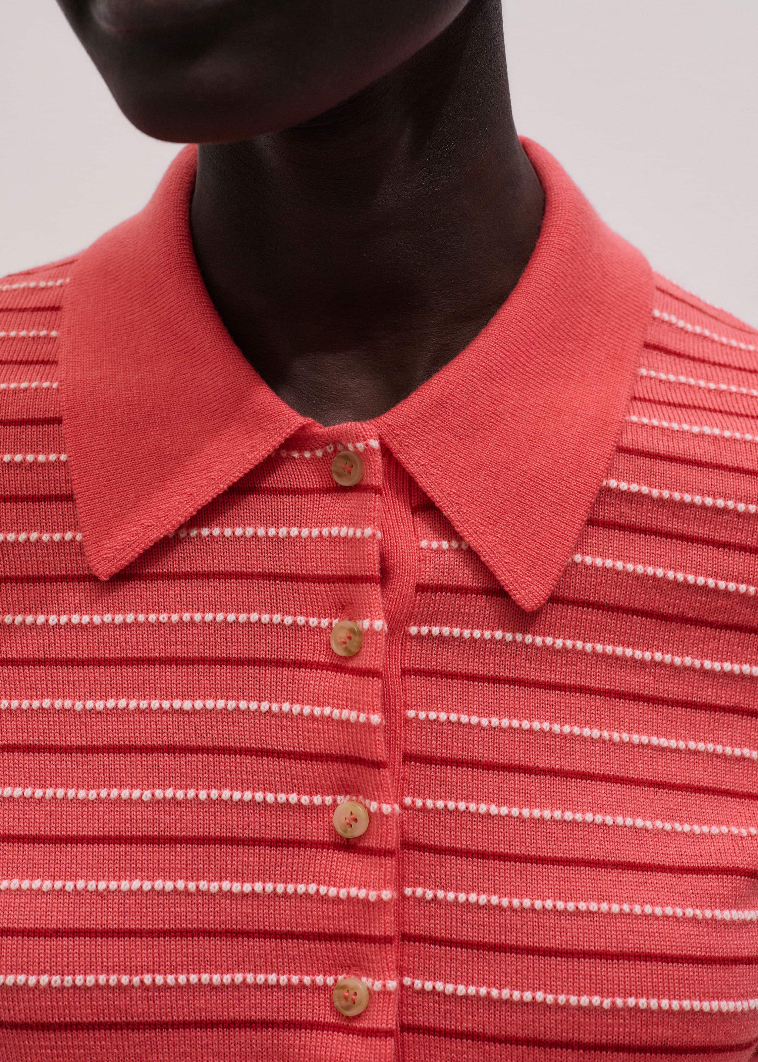 Pink Textured Stripe Straight Sporty Smart Polo Tee