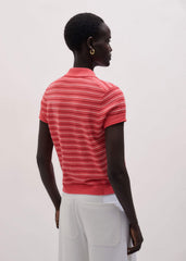 Pink Textured Stripe Straight Sporty Smart Polo Tee