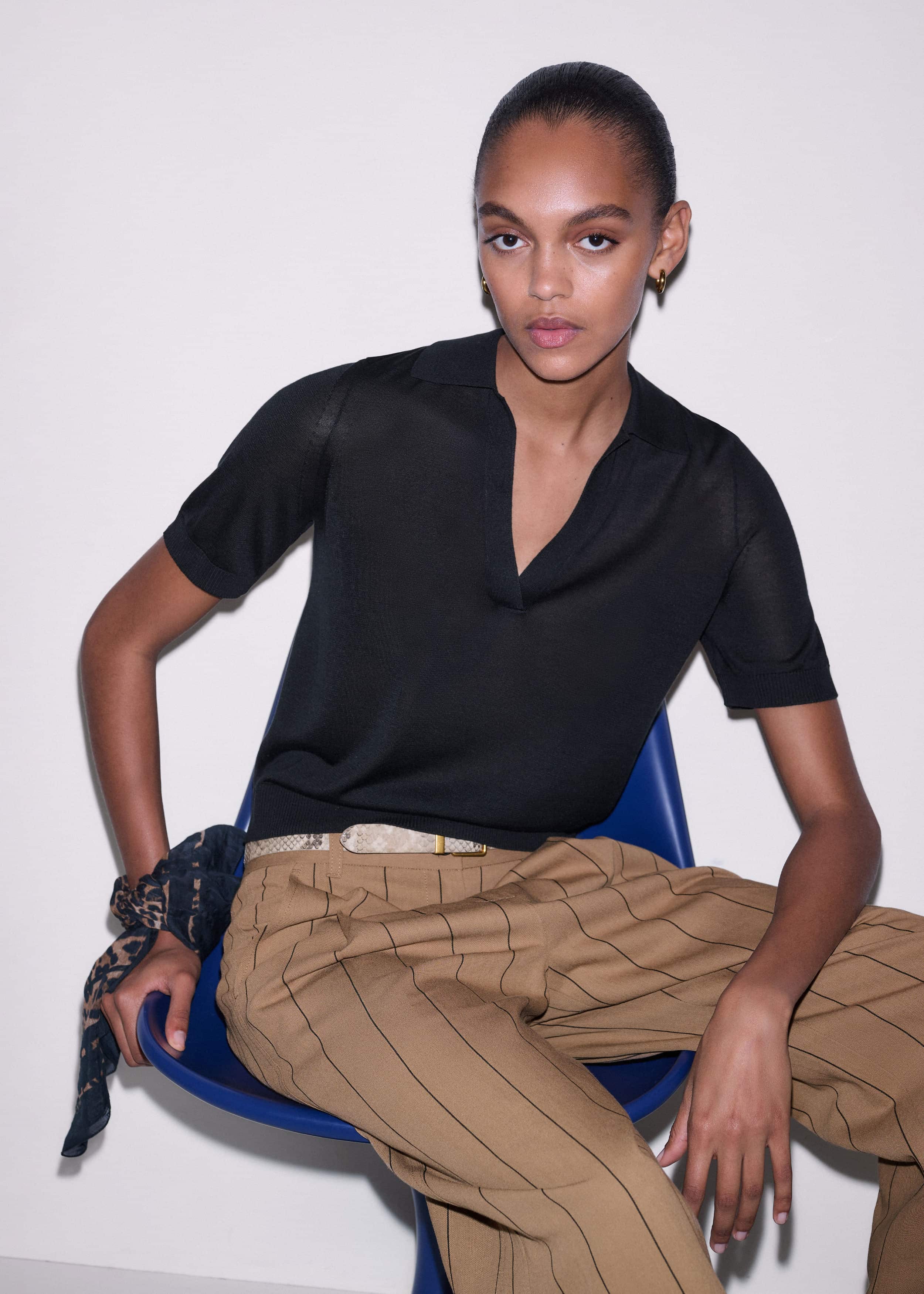 Black Silk Slim Knit Polo Tee