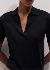 Black Silk Slim Knit Polo Tee