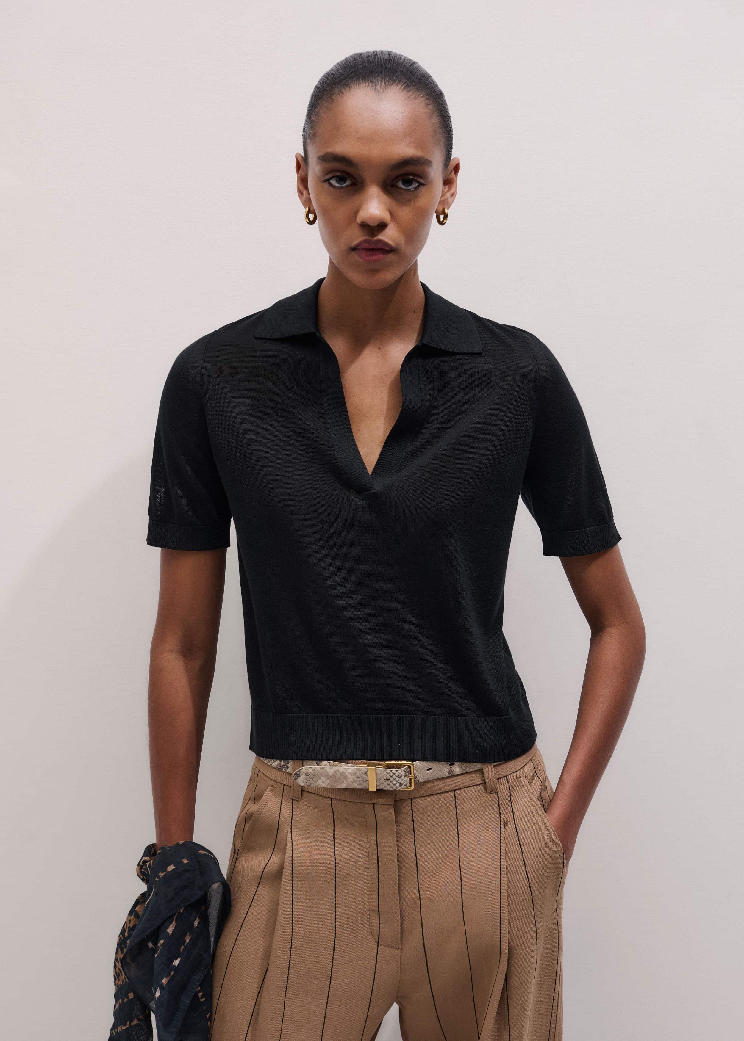 Black Silk Slim Knit Polo Tee