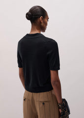 Black Silk Slim Knit Polo Tee