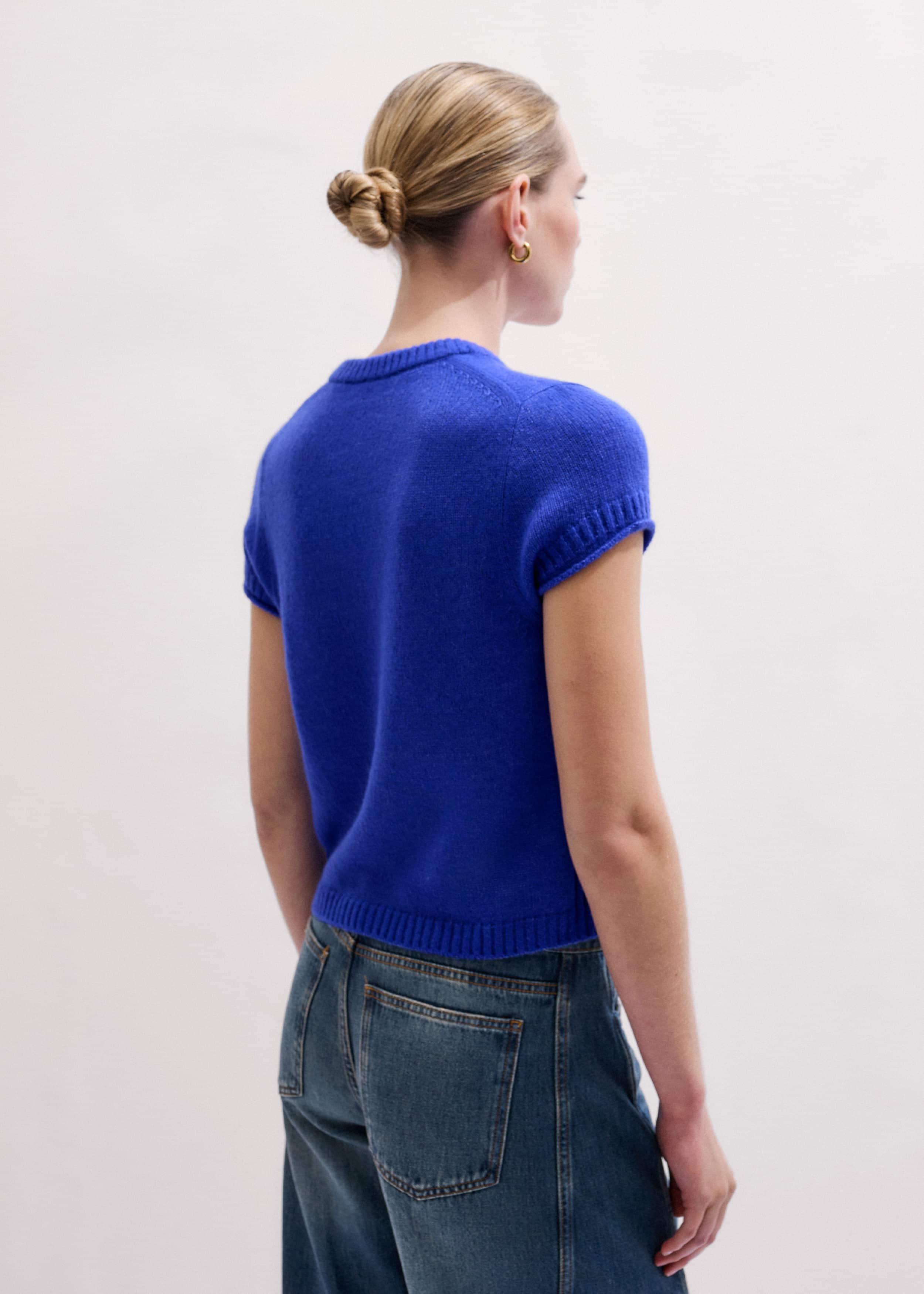 Blue Merino Cashmere Silk V-Neck Baby Tee
